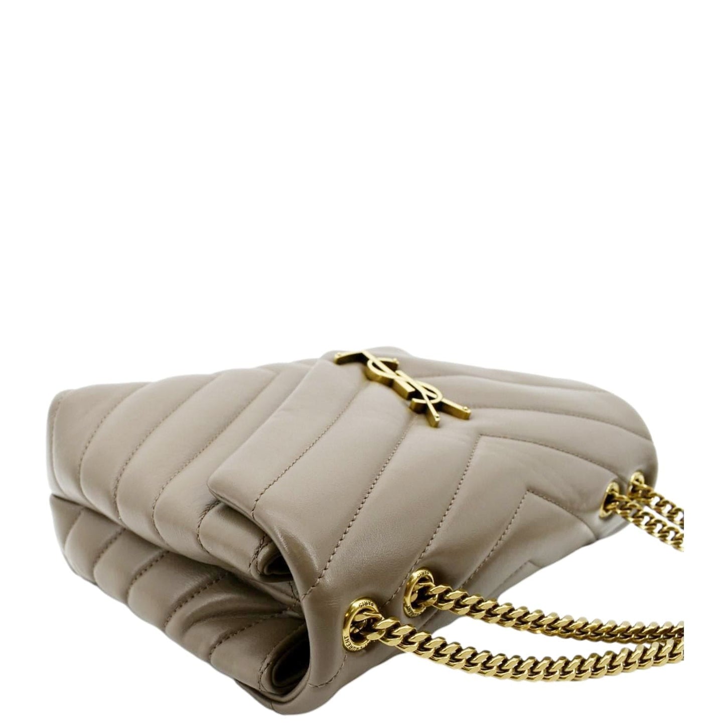 SAINT LAURENT Small Loulou Quilted Leather Crossbody Bag Dark Beige
