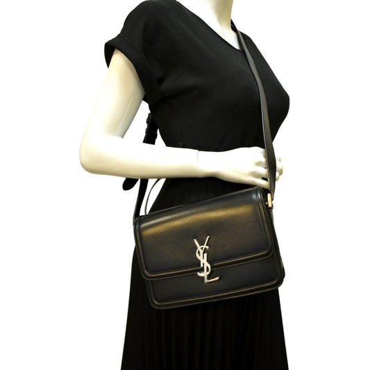SAINT LAURENT Solferino Medium Leather Shoulder Bag Black