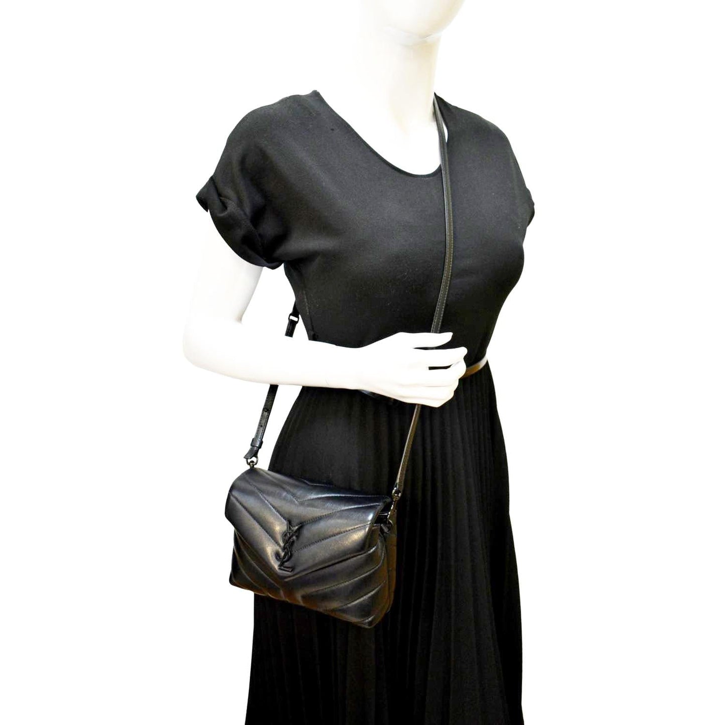 SAINT LAURENT Loulou Toy Matelasse Leather Crossbody Bag Black