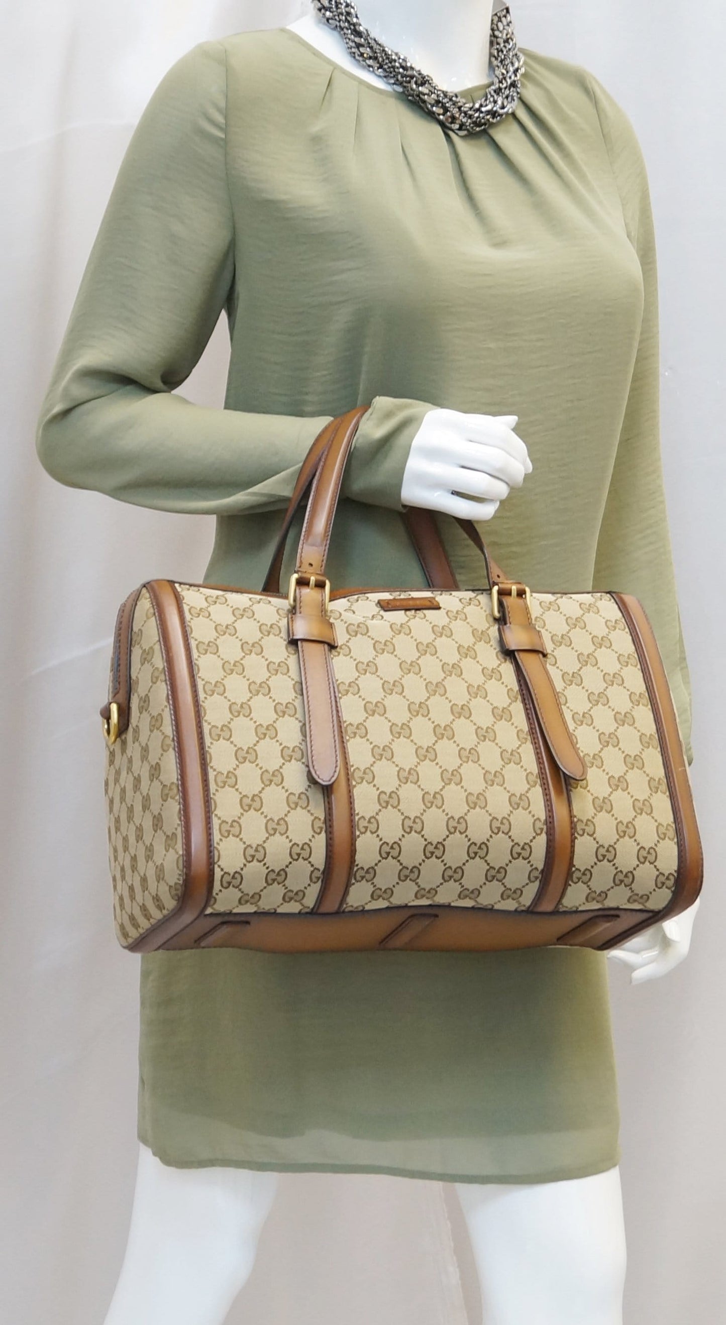 GUCCI Web GG Canvas Boston Bag 381044