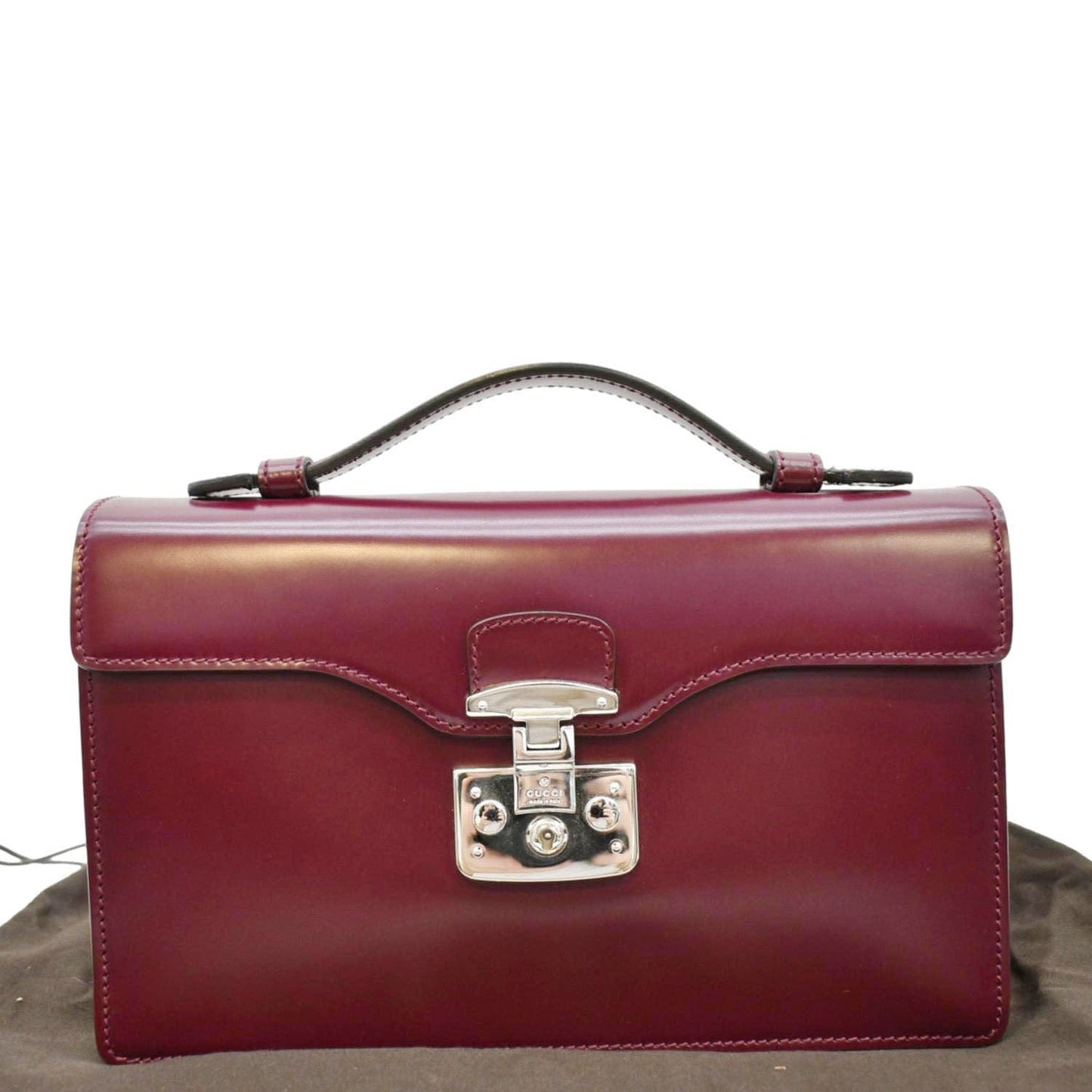 GUCCI Lock Leather Top Handle Satchel Bag Purple Wine 331823