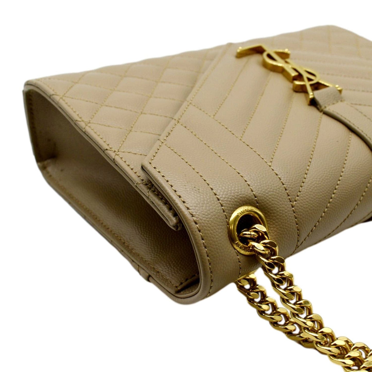 SAINT LAURENT Envelope Flap Matelasse Leather Shoulder Bag Beige