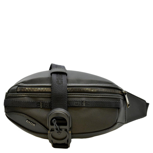 CHRISTIAN DIOR Scarab Calfskin Leather Crossbody Bag Grey