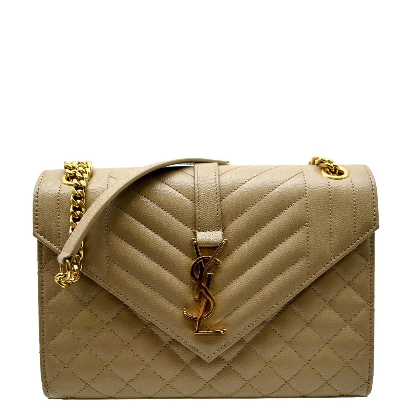 SAINT LAURENT Envelope Flap Matelasse Leather Shoulder Bag Beige