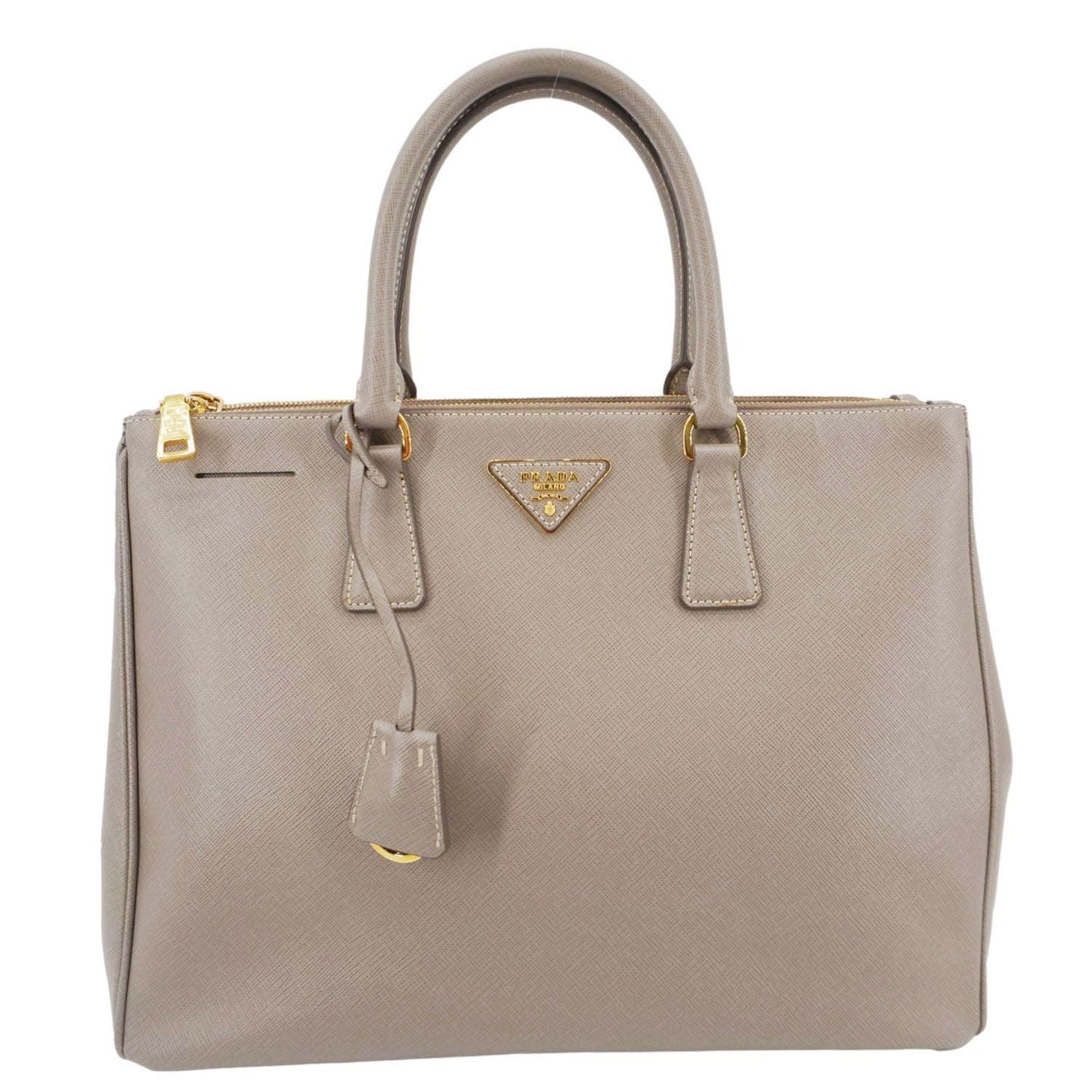 PRADA Double Zip Medium Lux Saffiano Leather Tote Argilla