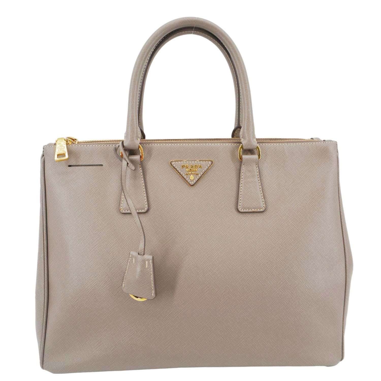PRADA Double Zip Medium Lux Saffiano Leather Tote Argilla
