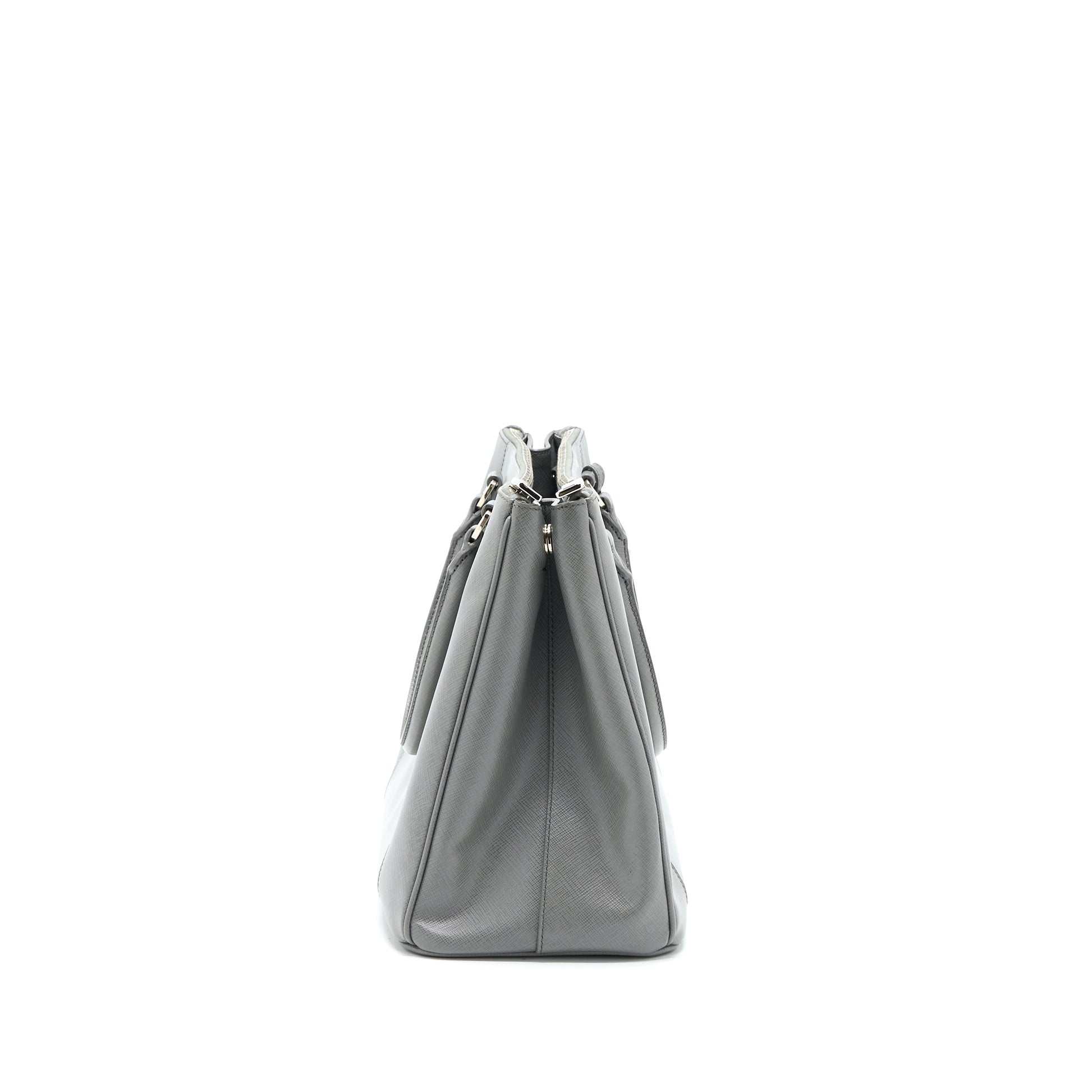 Prada Double Zip Tote Bag Saffiano Calfskin Multicolour Grey SHW