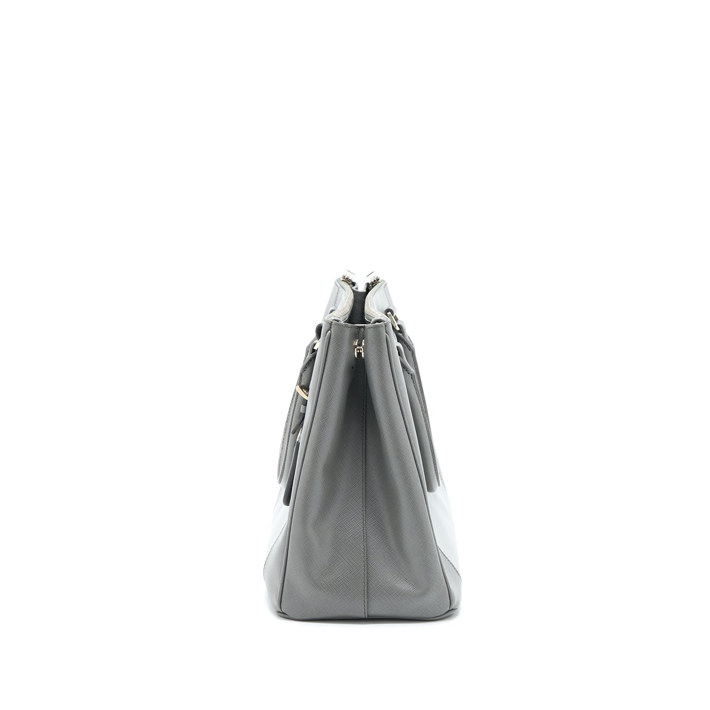 Prada Double Zip Tote Bag Saffiano Calfskin Multicolour Grey SHW