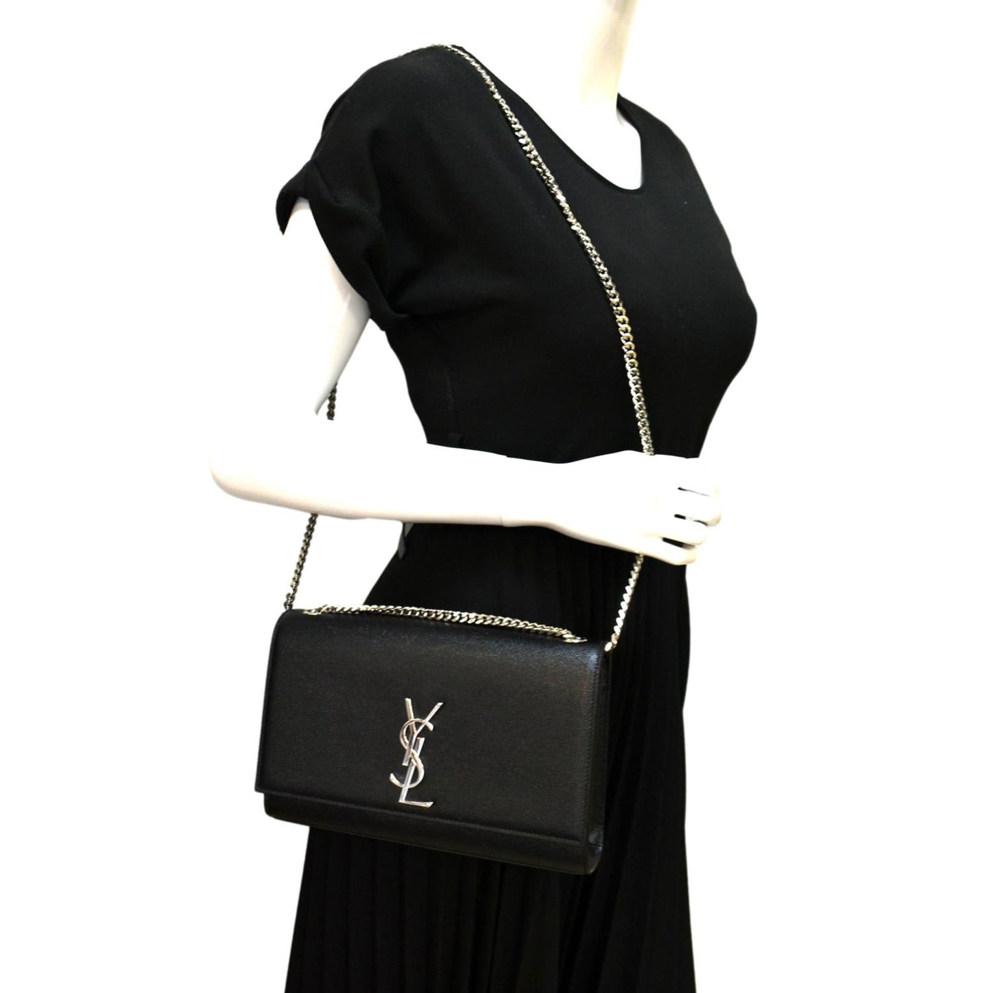 SAINT LAURENT Kate Medium Grain De Poudre Leather Crossbody Bag Black