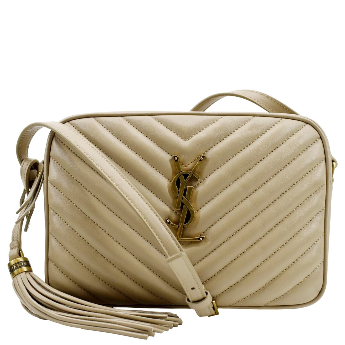 SAINT LAURENT Lou Camera Chevron Leather Crossbody Bag Creme