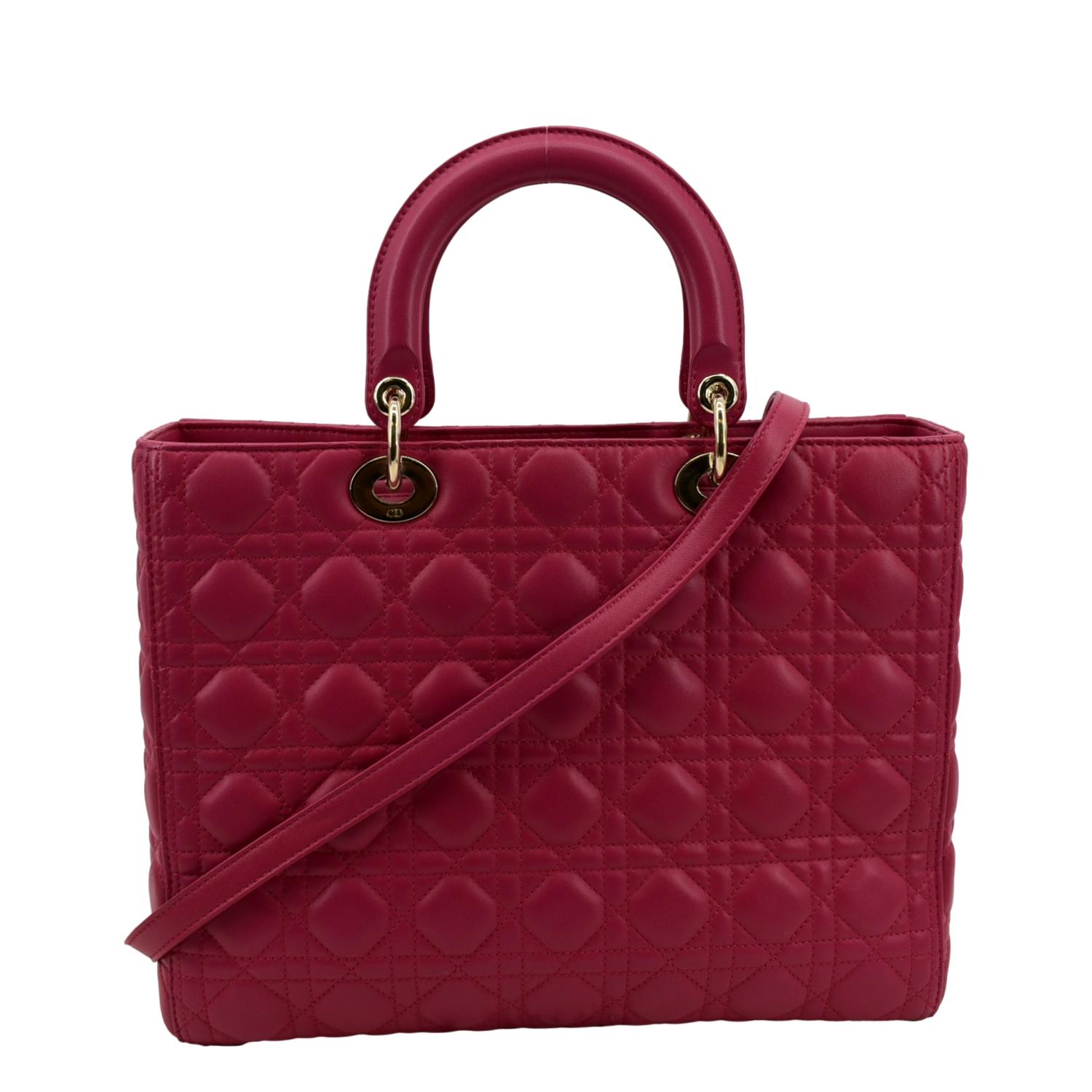 CHRISTIAN DIOR Large Lady Dior Cannage Lambskin Shoulder Bag Pink