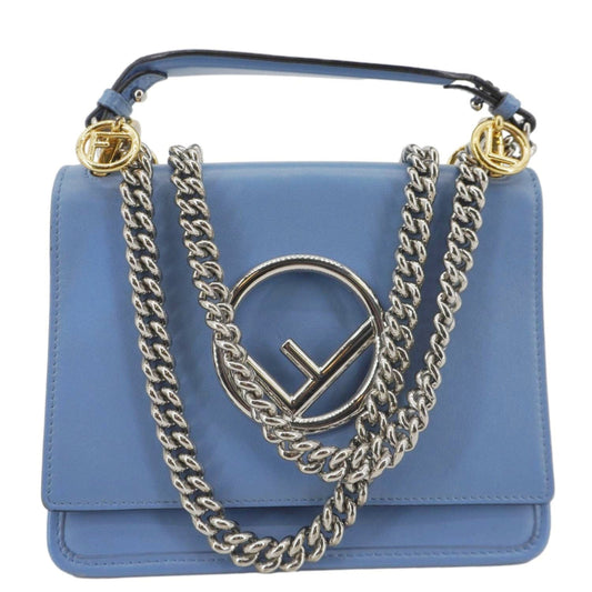 FENDI Kan I F Logo Small Leather Crossbody Bag Blue