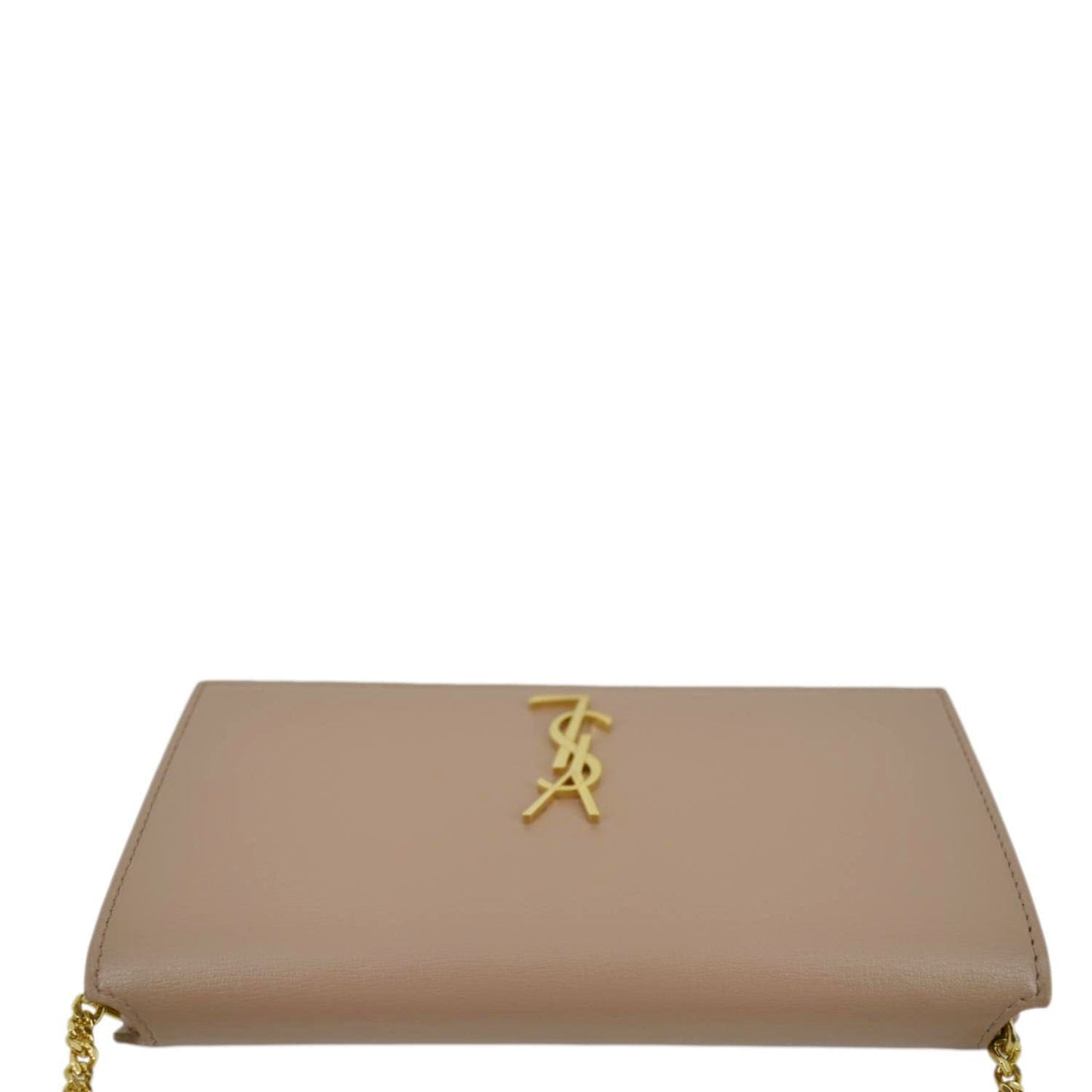 SAINT LAURENT Cassandre Phone Holder Leather Shoulder Bag Dark Beige