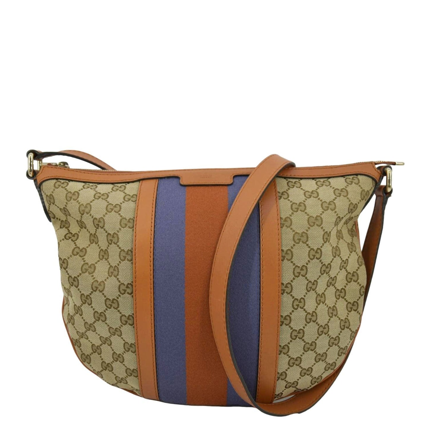 GUCCI Half Moon Web GG Canvas Shoulder Bag Beige 257082