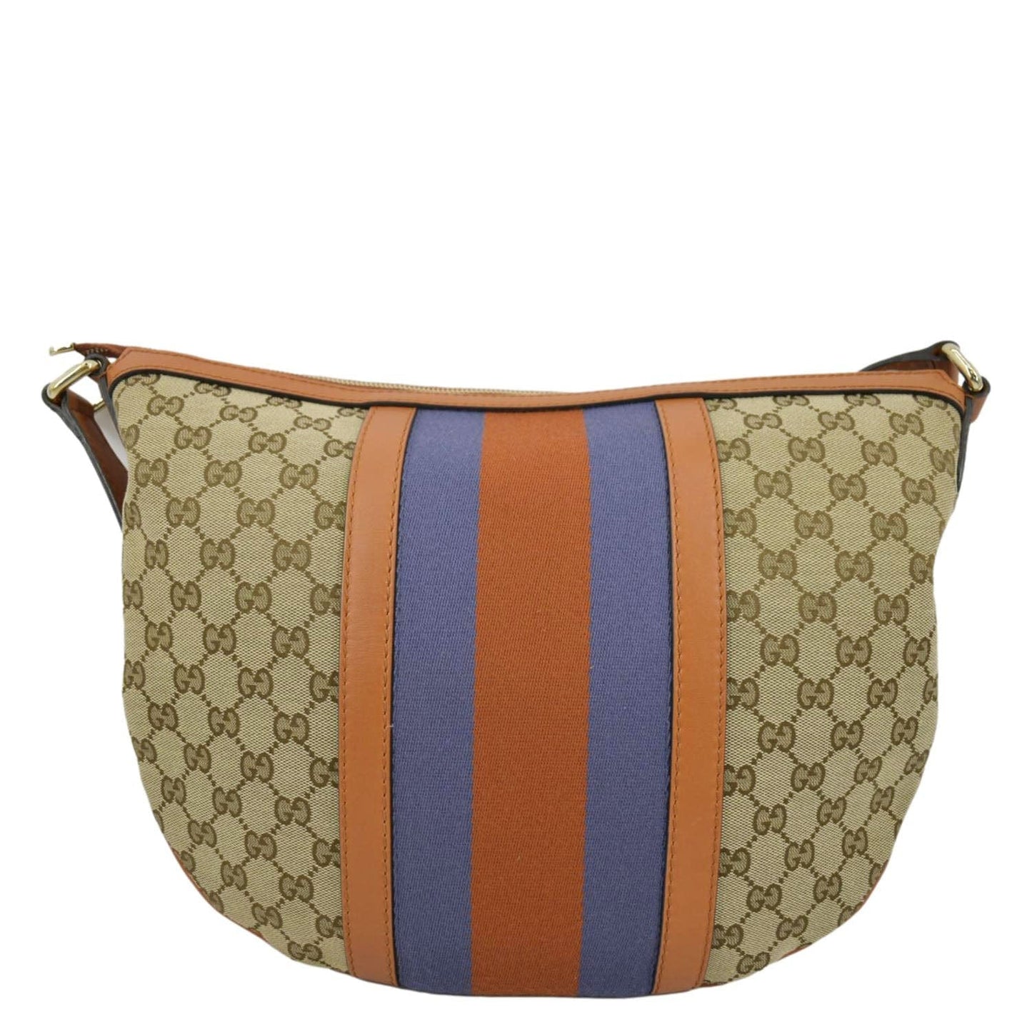 GUCCI Half Moon Web GG Canvas Shoulder Bag Beige 257082