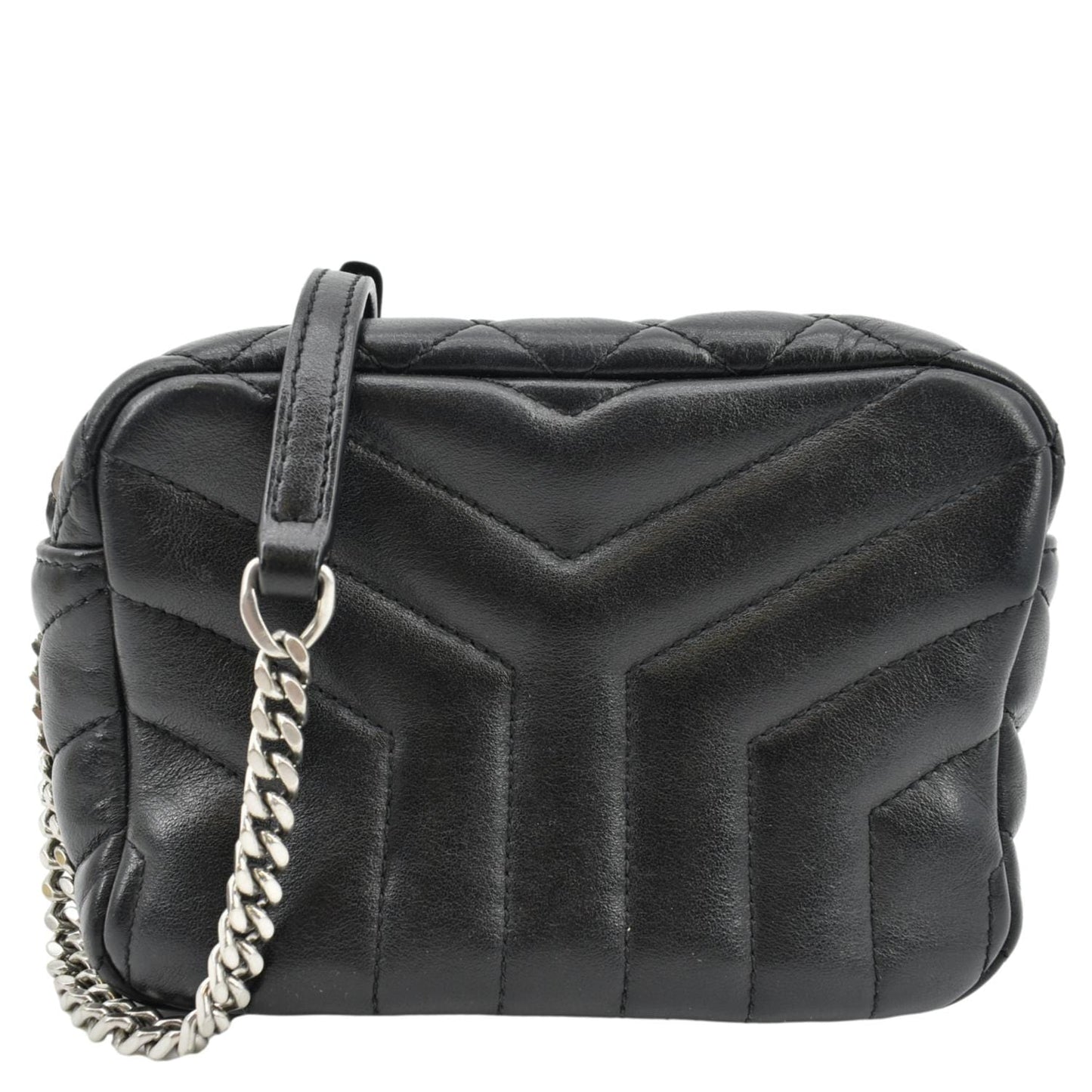 SAINT LAURENT Y Mini Quilted Calfskin Leather Camera Bag Black