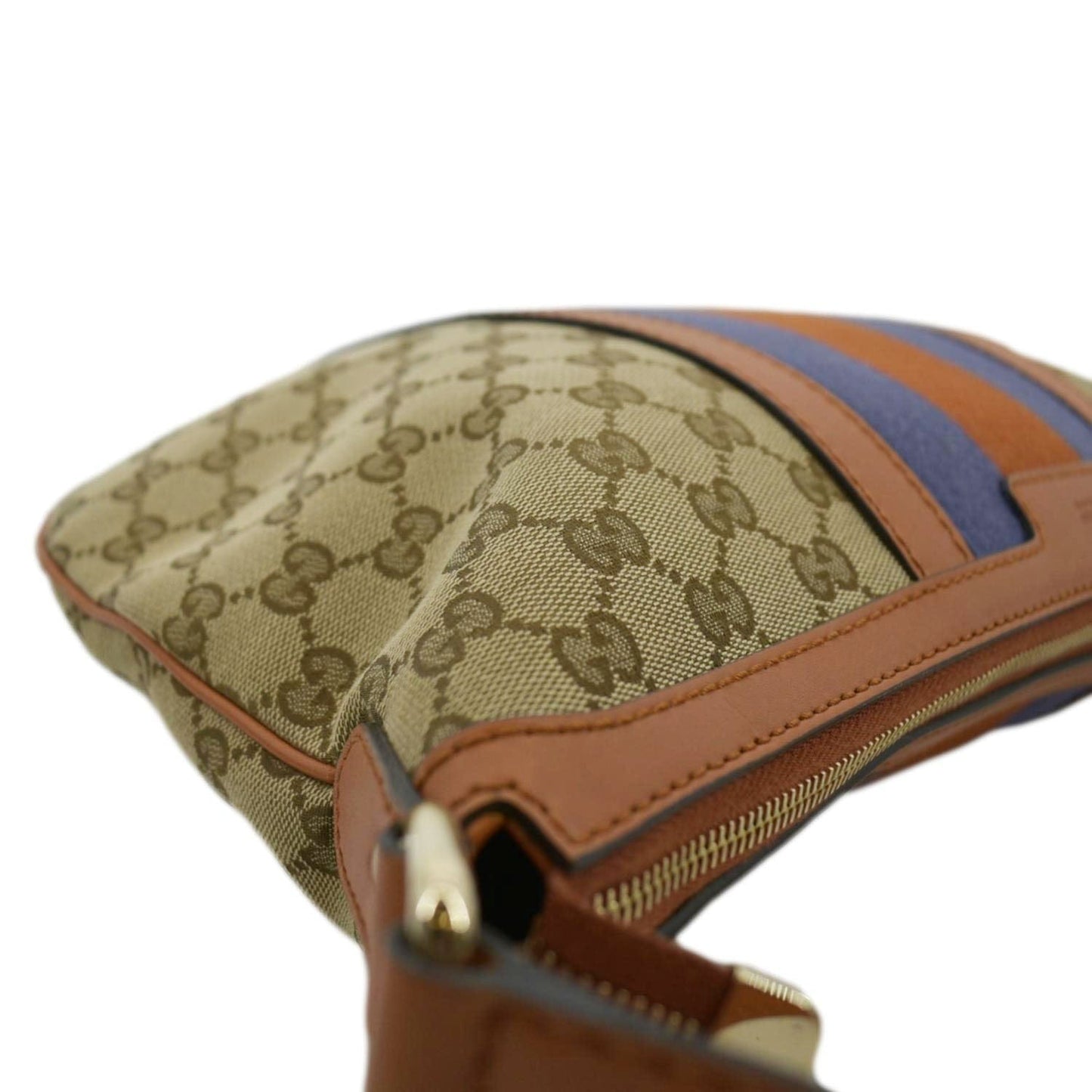 GUCCI Half Moon Web GG Canvas Shoulder Bag Beige 257082