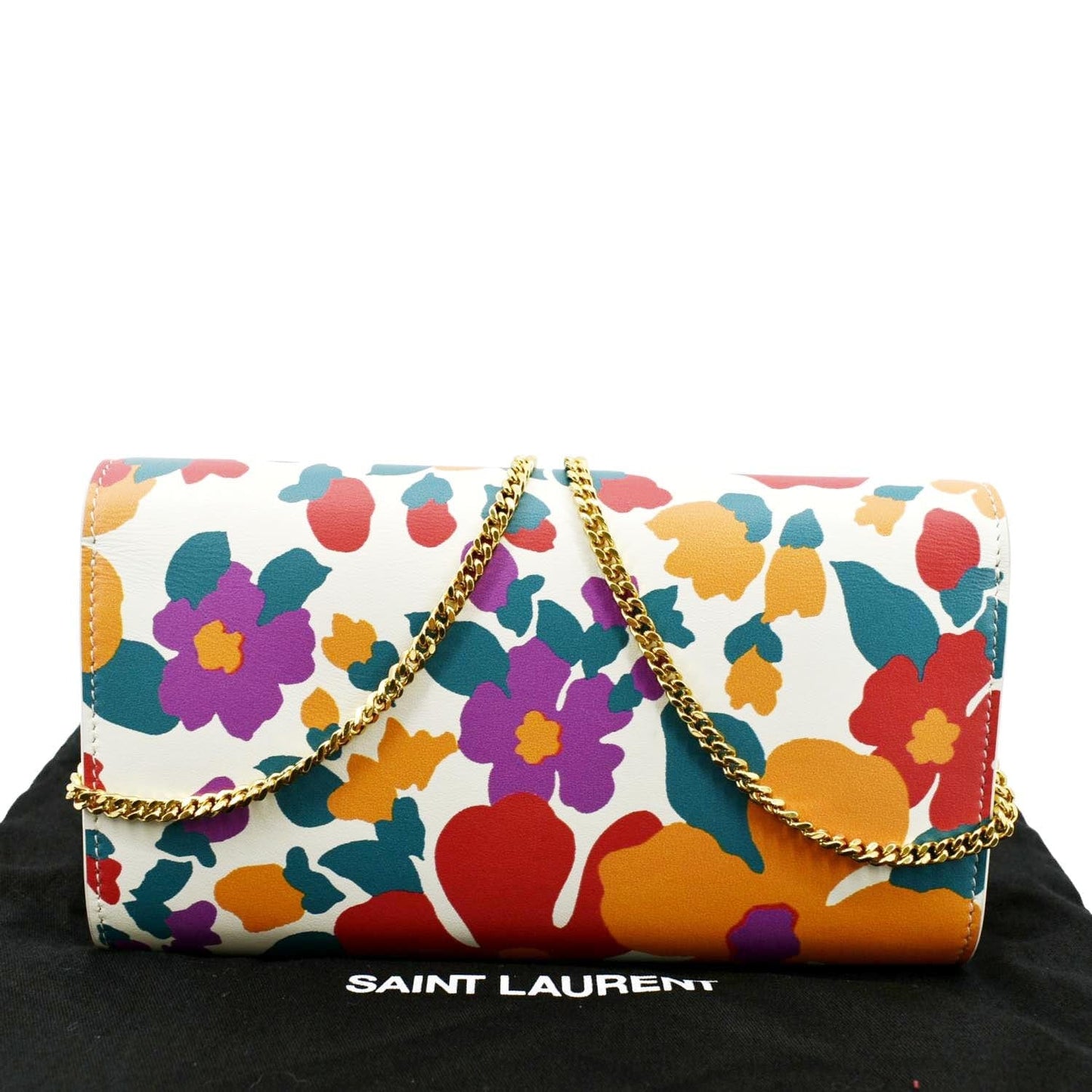 SAINT LAURENT Floral Print Leather Shoulder Bag Multicolor