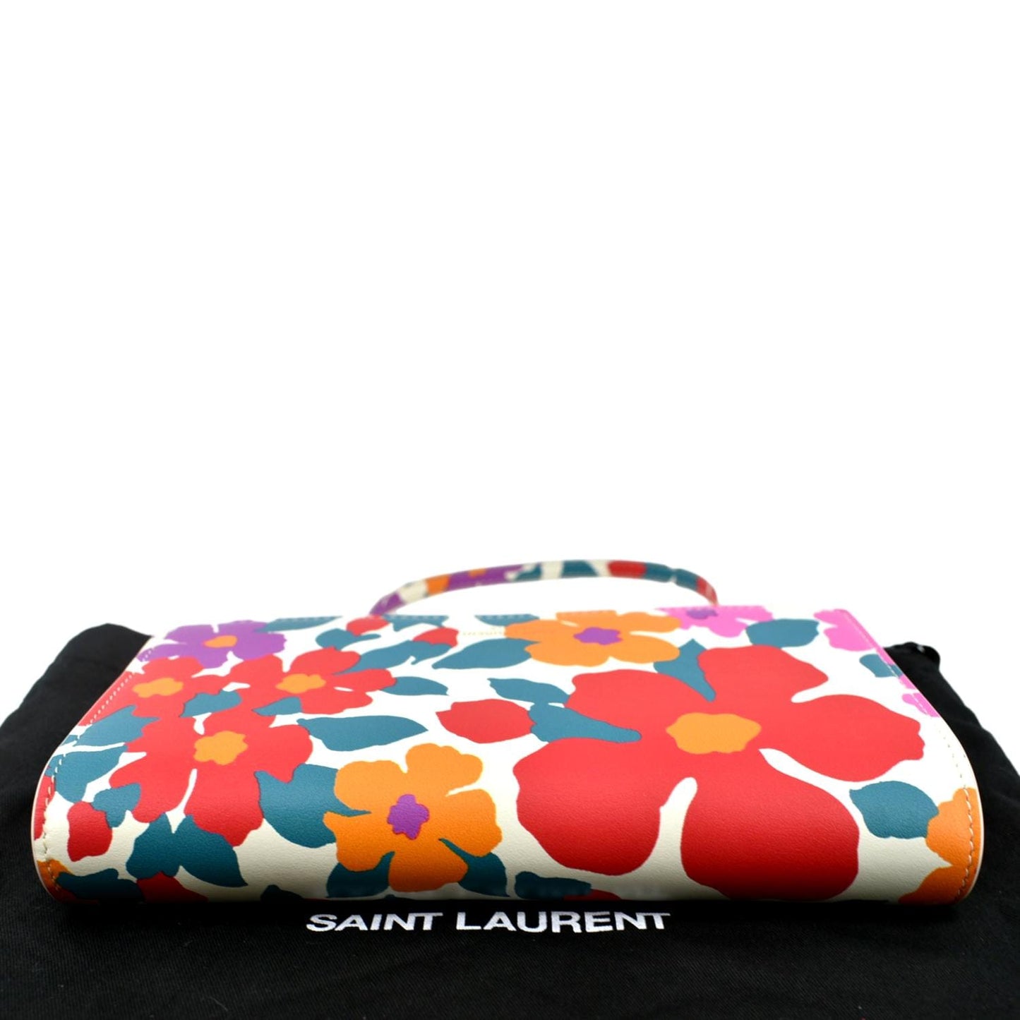 SAINT LAURENT Floral Print Leather Shoulder Bag Multicolor