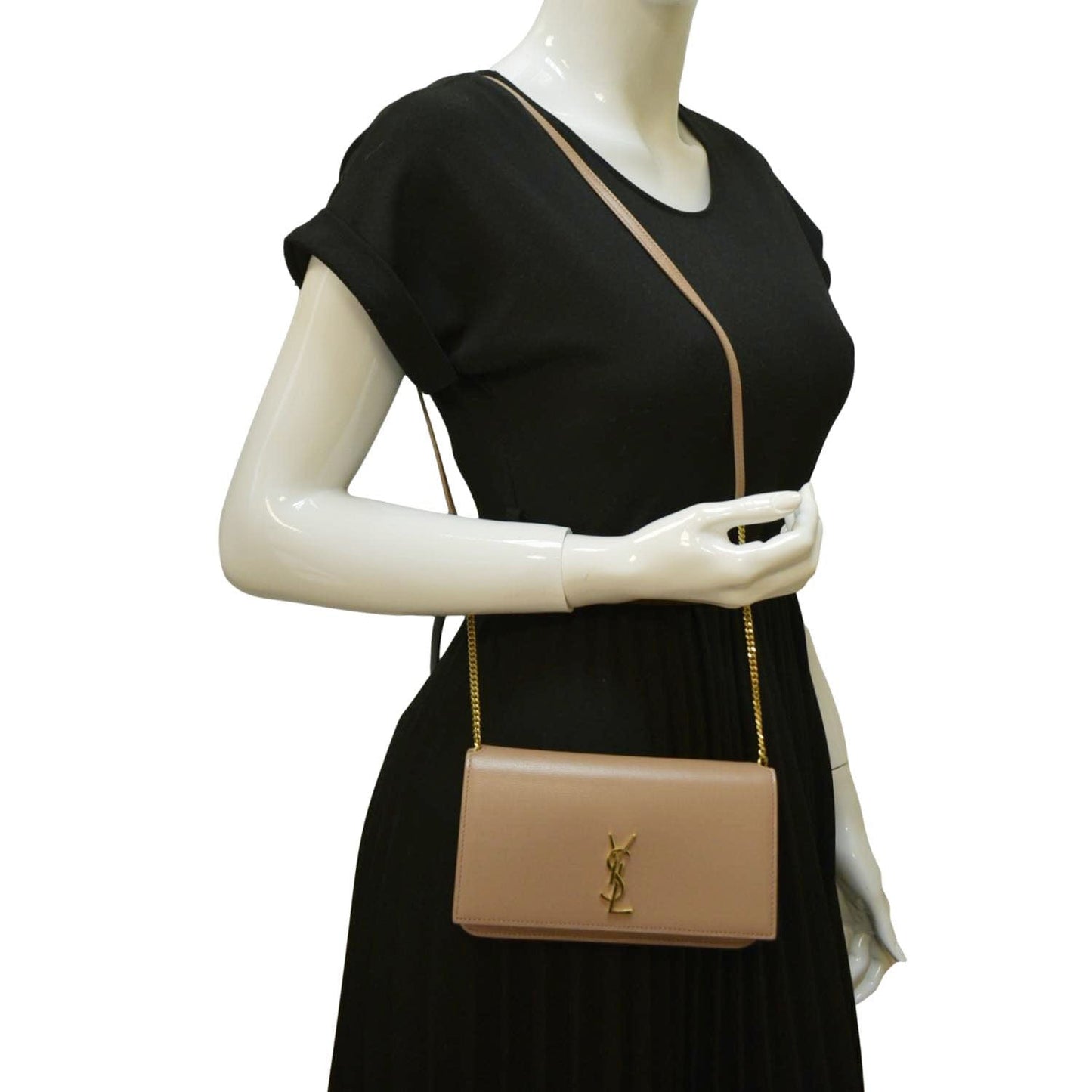 SAINT LAURENT Cassandre Phone Holder Leather Shoulder Bag Dark Beige
