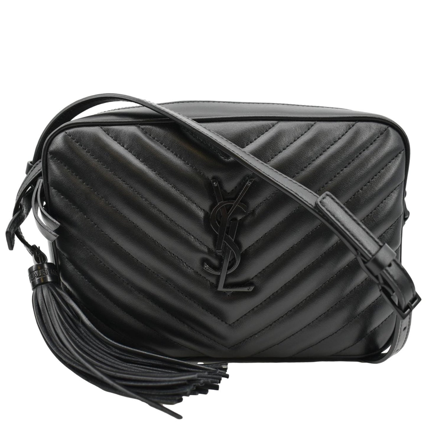 SAINT LAURENT Lou Chevron Leather Camera Crossbody Bag Black