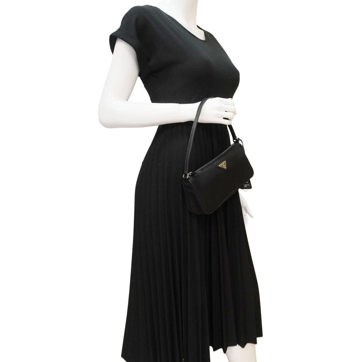 PRADA Accessory Pouch Nylon Hobo Bag Black