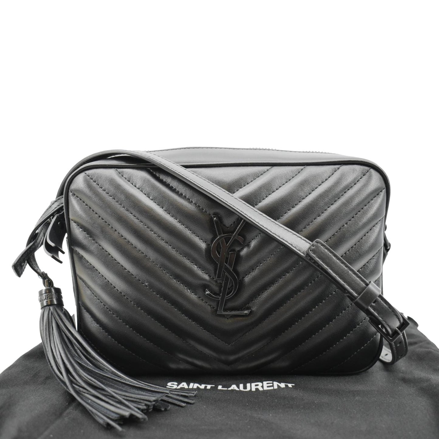 SAINT LAURENT Lou Chevron Leather Camera Crossbody Bag Black
