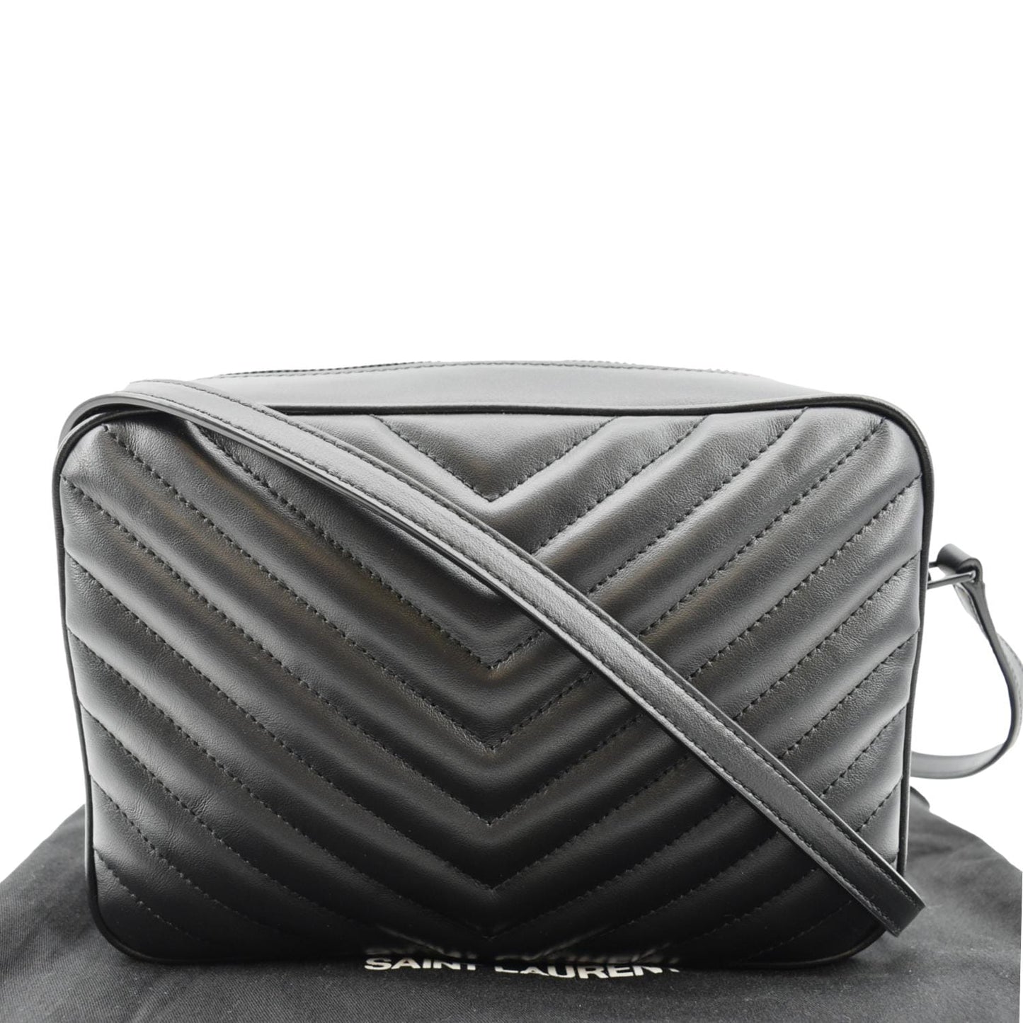 SAINT LAURENT Lou Chevron Leather Camera Crossbody Bag Black