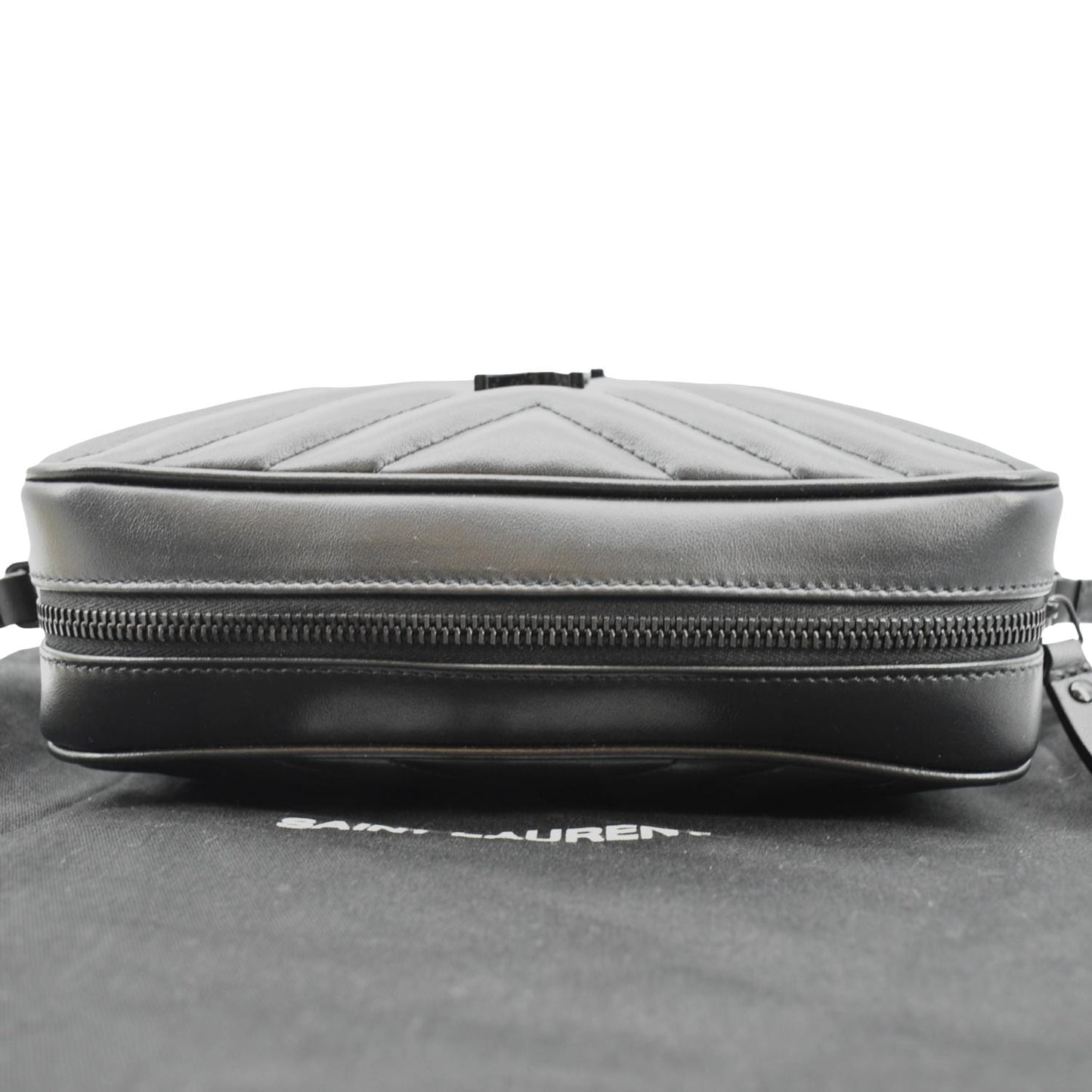 SAINT LAURENT Lou Chevron Leather Camera Crossbody Bag Black
