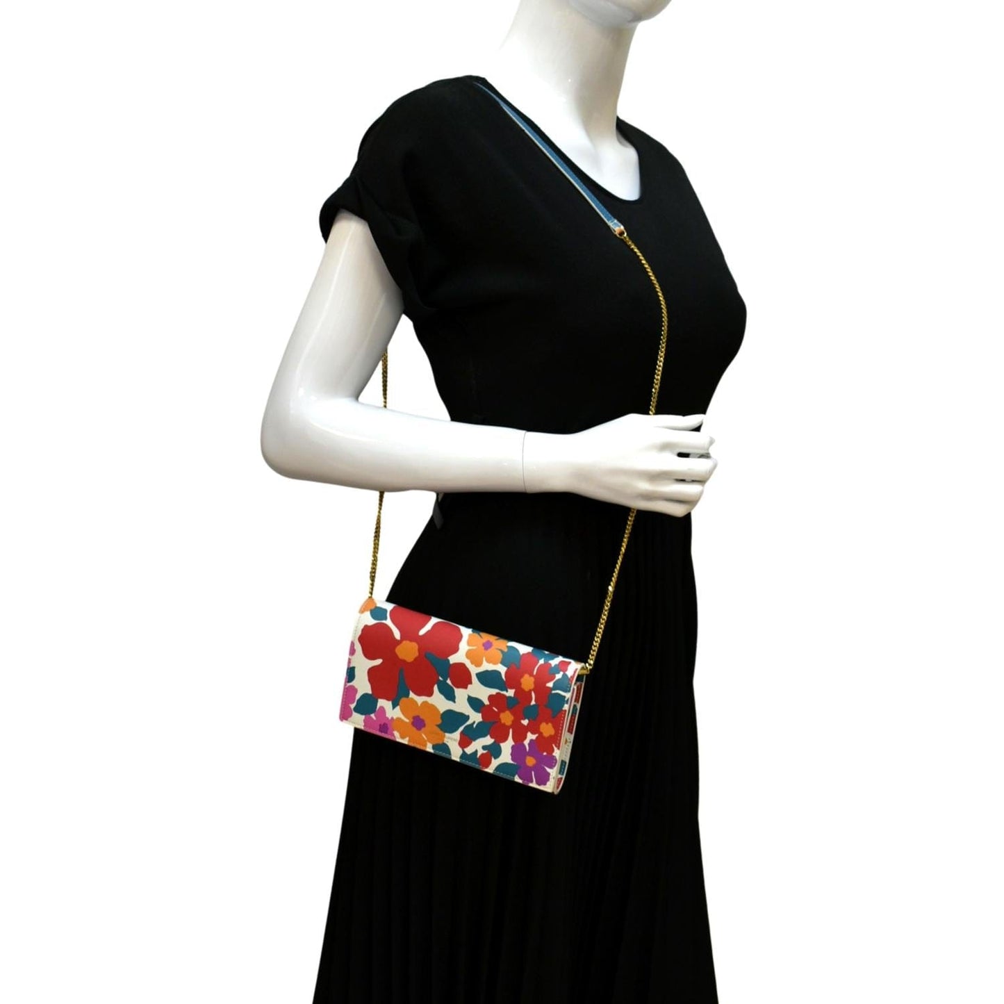 SAINT LAURENT Floral Print Leather Shoulder Bag Multicolor