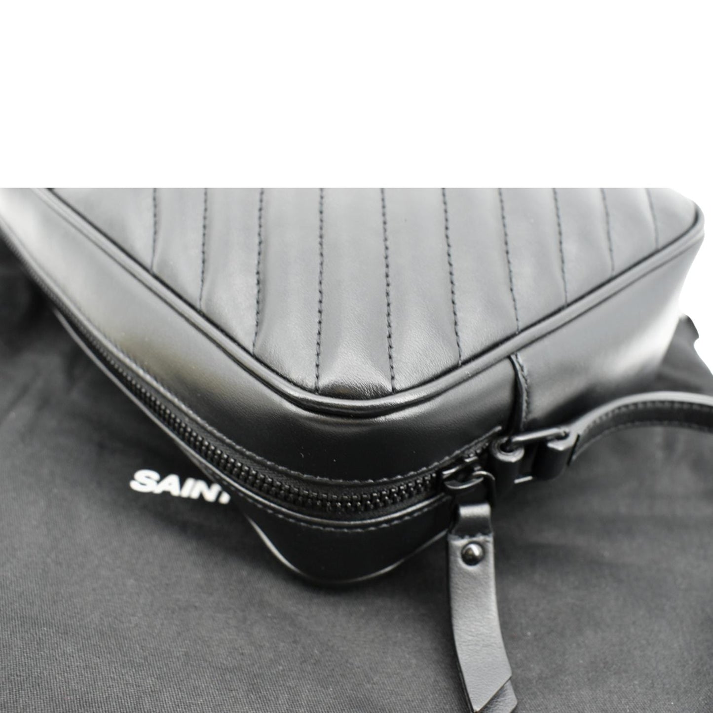 SAINT LAURENT Lou Chevron Leather Camera Crossbody Bag Black