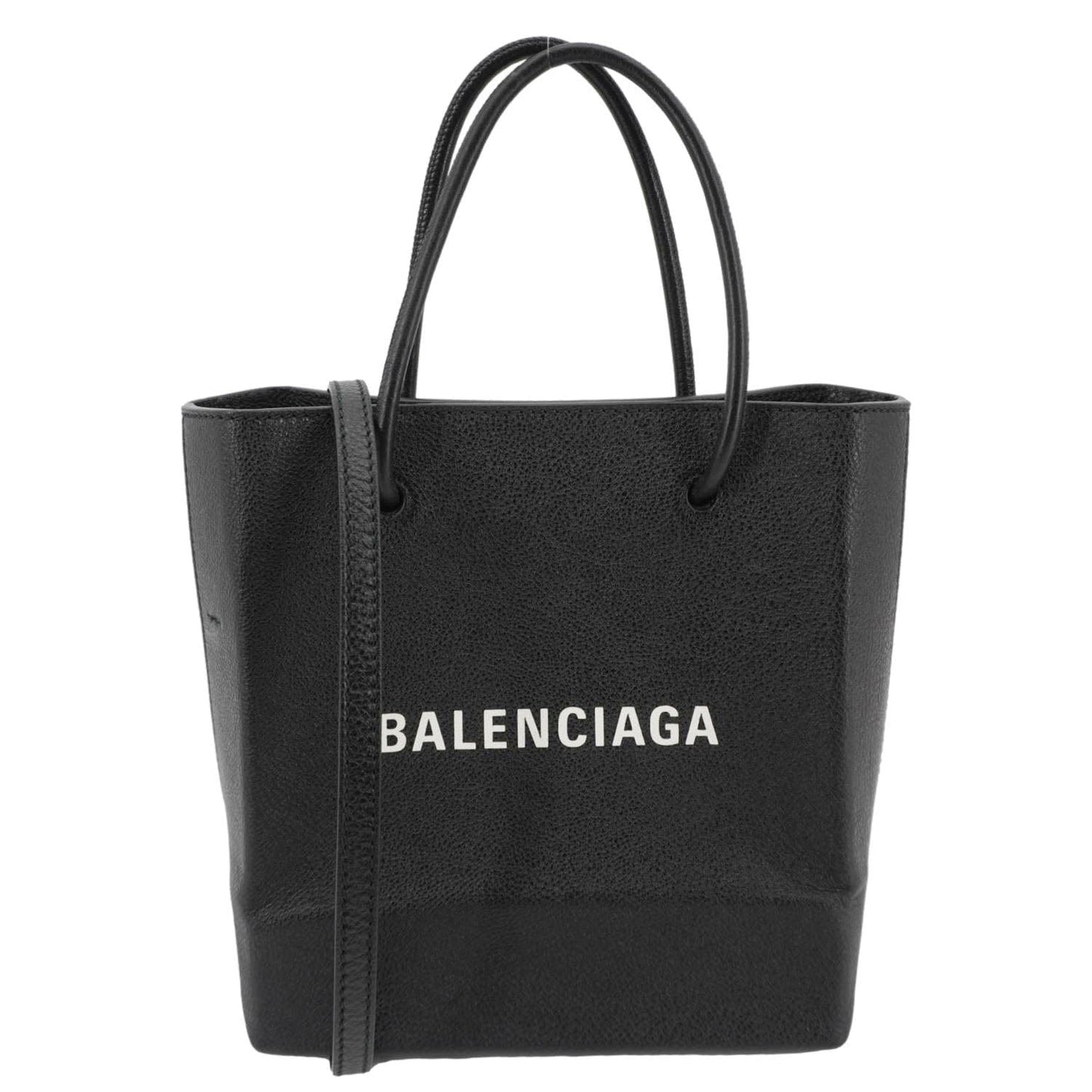 BALENCIAGA Leather Shopping Tote Shoulder Bag Black
