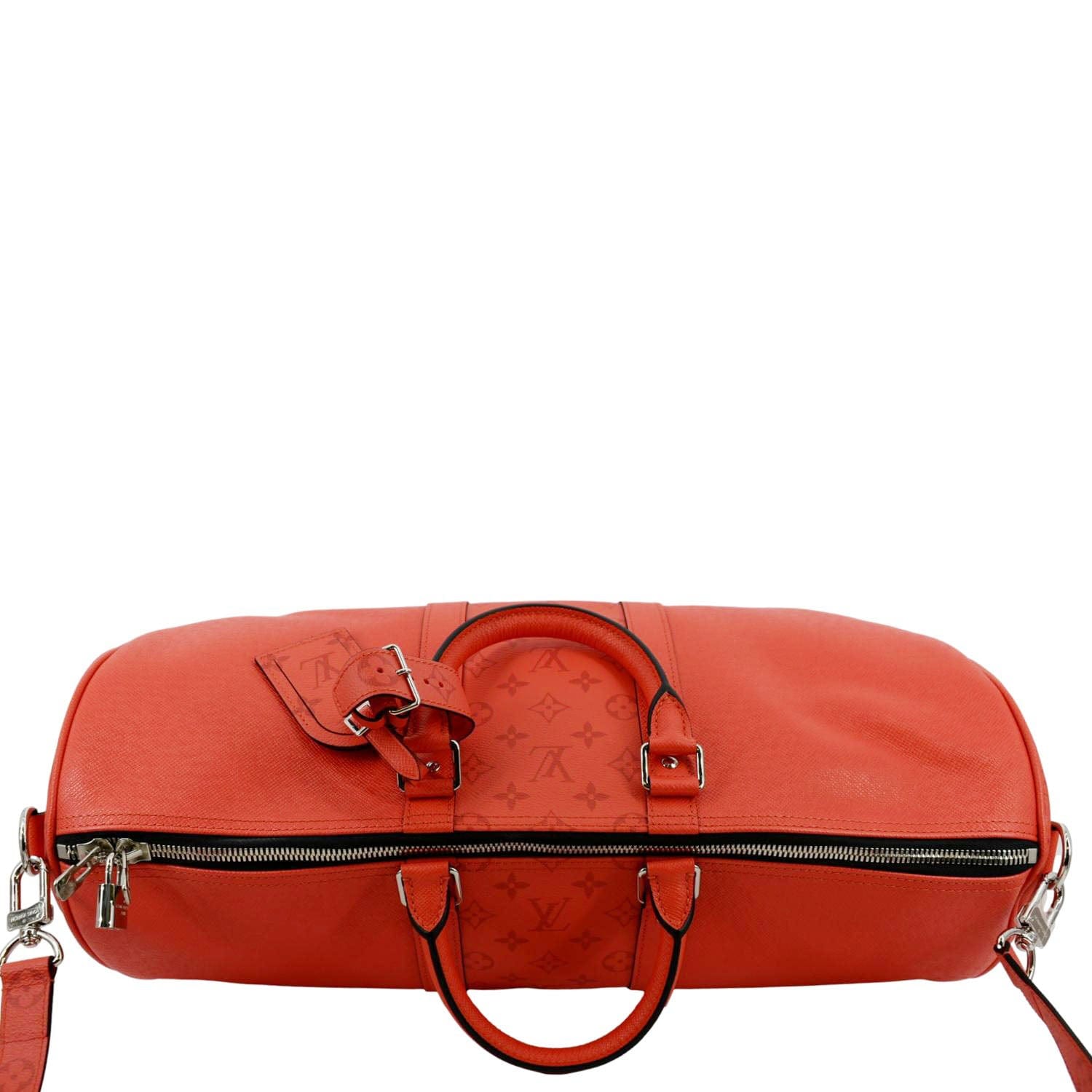 LOUIS VUITTON Keepall 50 Bandouliere Monogram Taiga Leather Travel Bag Red