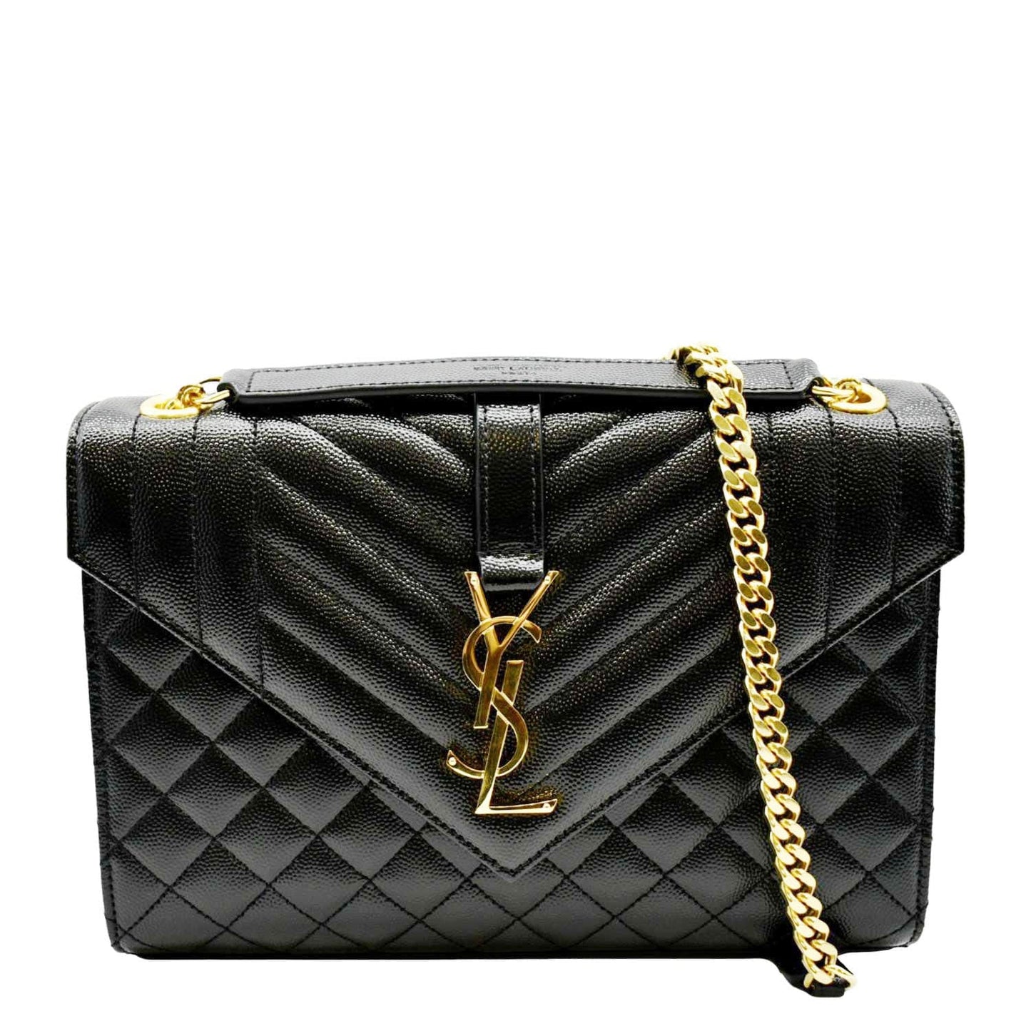 SAINT LAURENT Medium Envelope Leather Chain Shoulder Bag Black