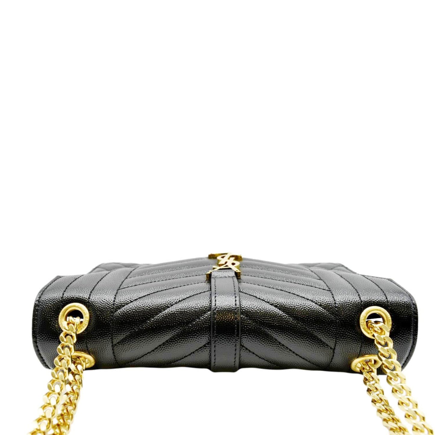 SAINT LAURENT Medium Envelope Leather Chain Shoulder Bag Black