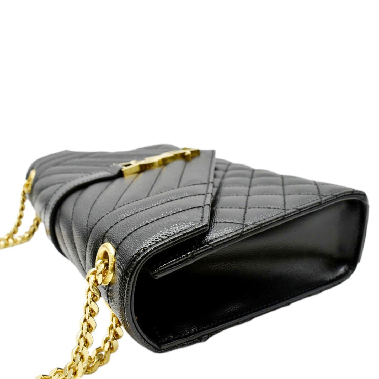 SAINT LAURENT Medium Envelope Leather Chain Shoulder Bag Black