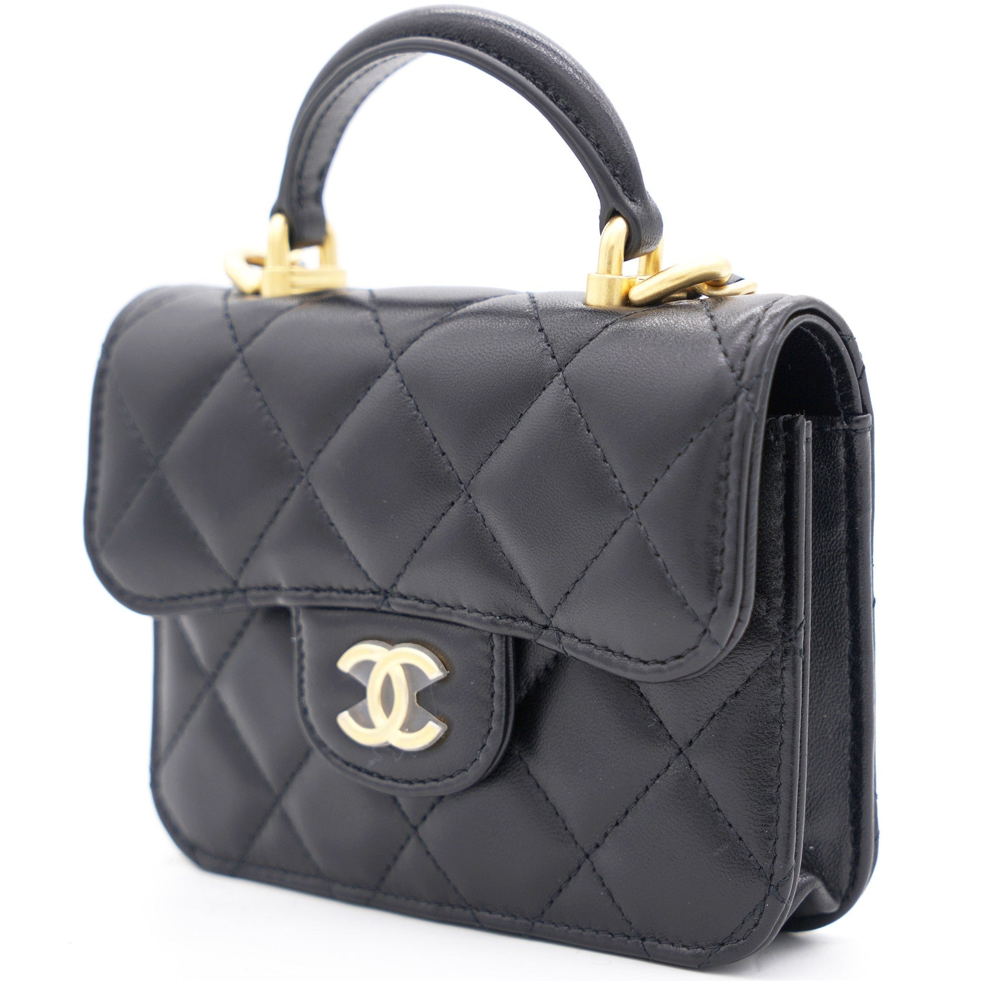Chanel Black Quilted Leather Nano Top Handle Square Classic Flap Bag