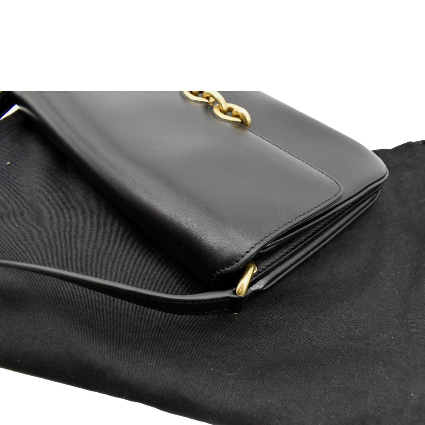 SAINT LAURENT Le Maillon Smooth Leather Shoulder Bag Black