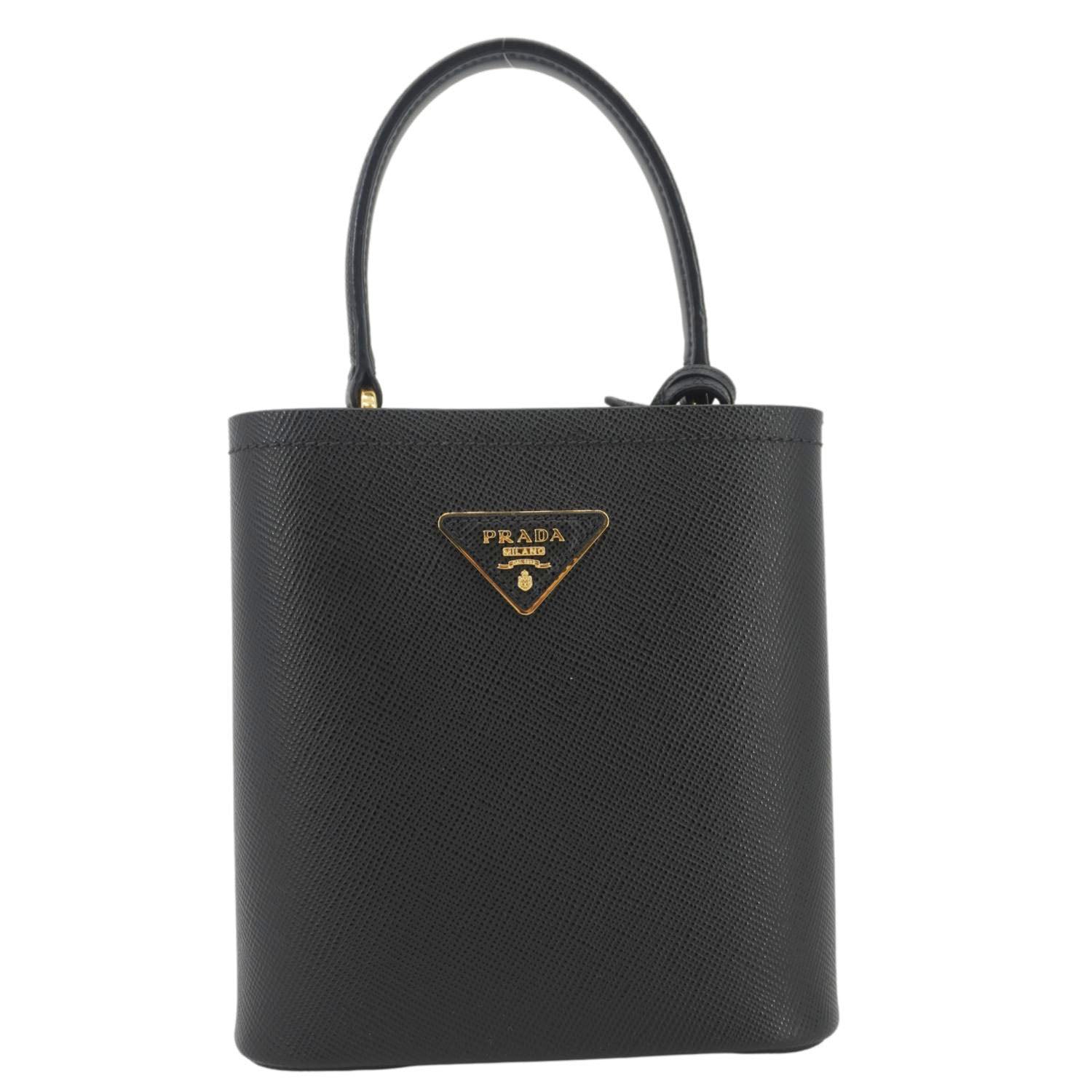 PRADA Pannier Saffiano Leather Bucket Bag Black