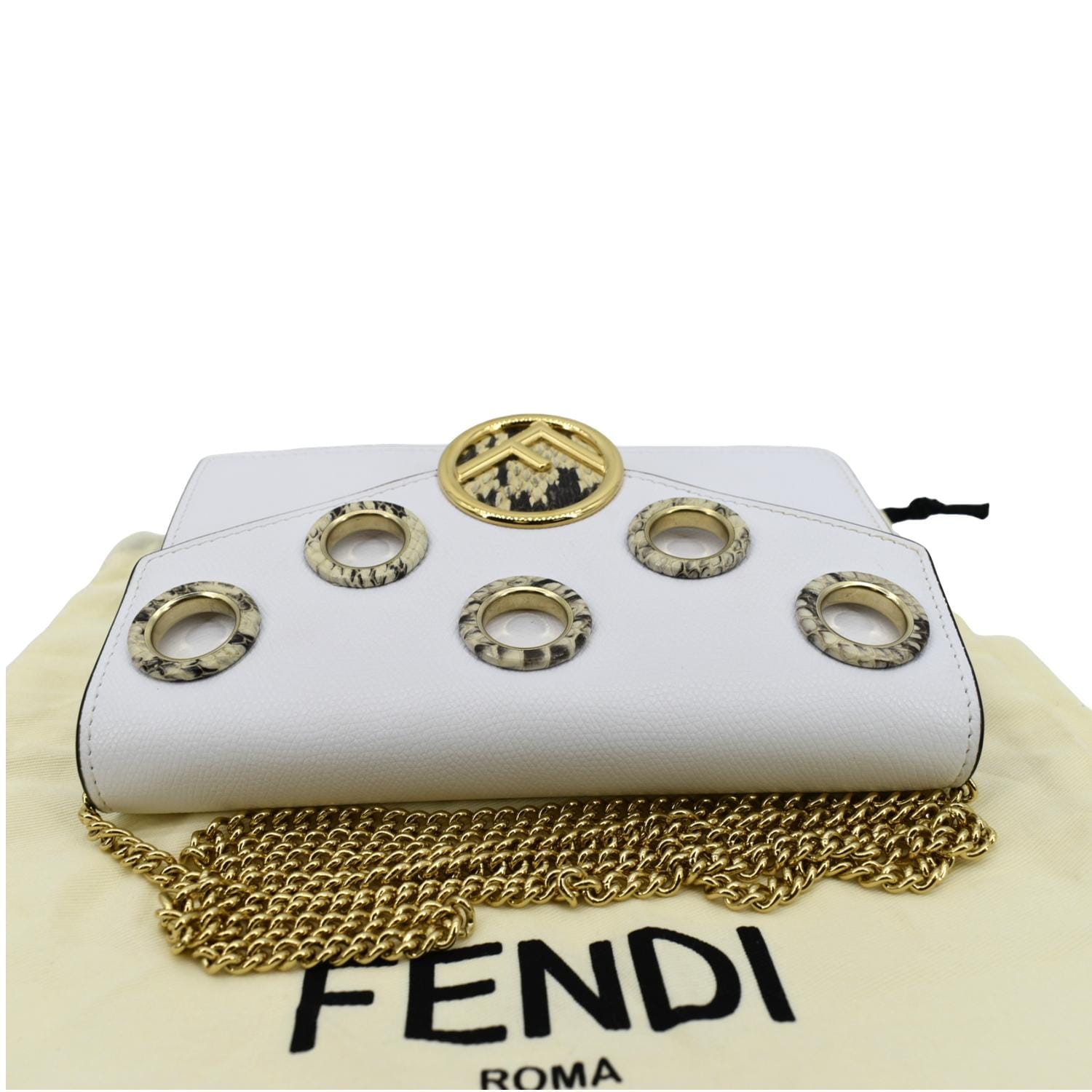 FENDI F Envelope Wallet on Chain Leather Crossbody Bag White