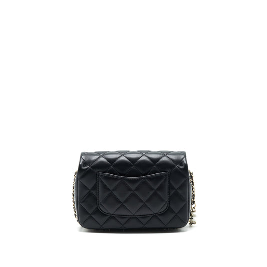 Chanel Pearl Chain Flap Bag Quilted Grained Lambskin Black L