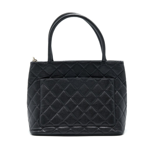 Chanel Vintag Medallion Tote Bag Caviar Black