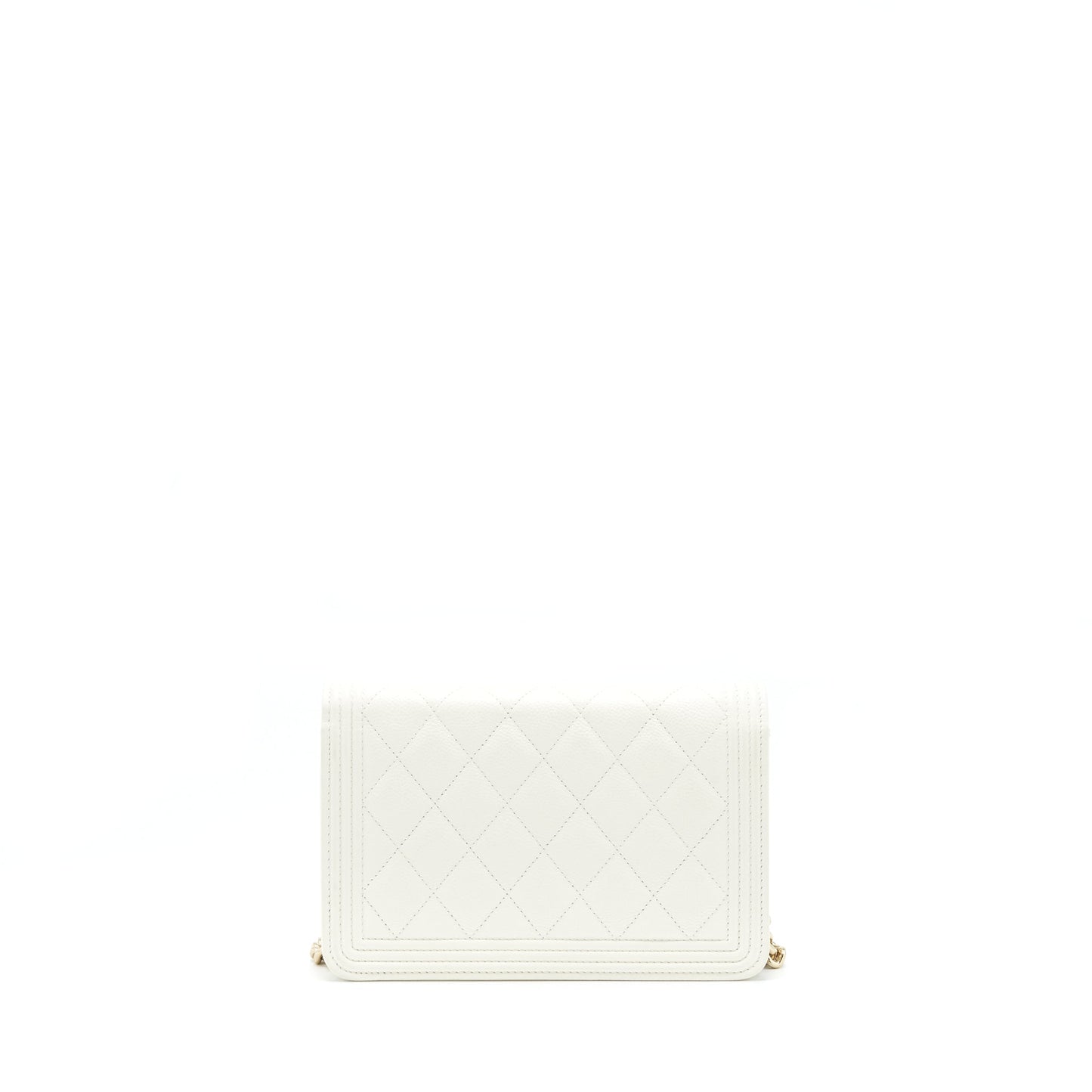 Chanel Boy Wallet On Chain Caviar White LGHW Microchip