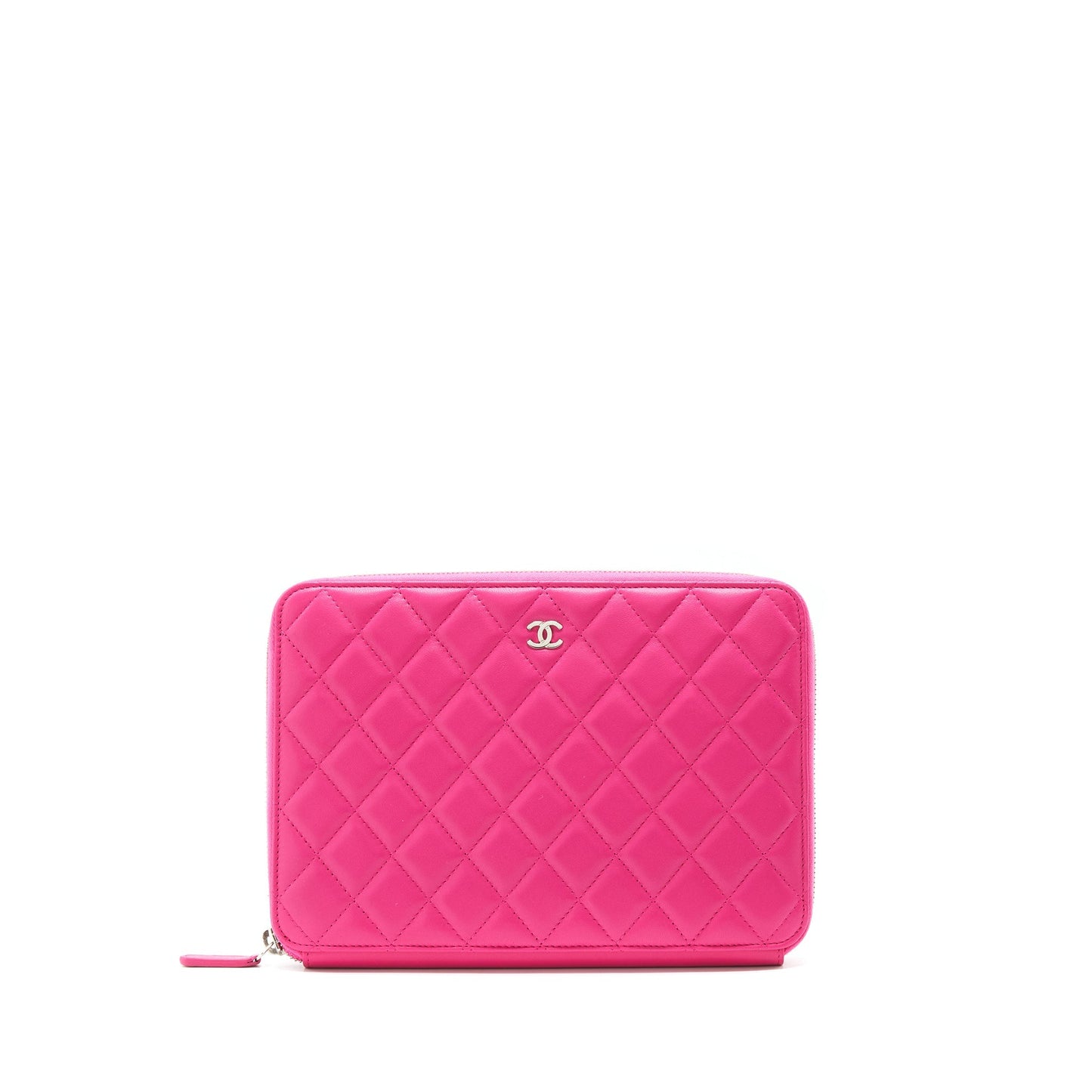 Chanel Quilted Zipper Clutch Lambskin Pink