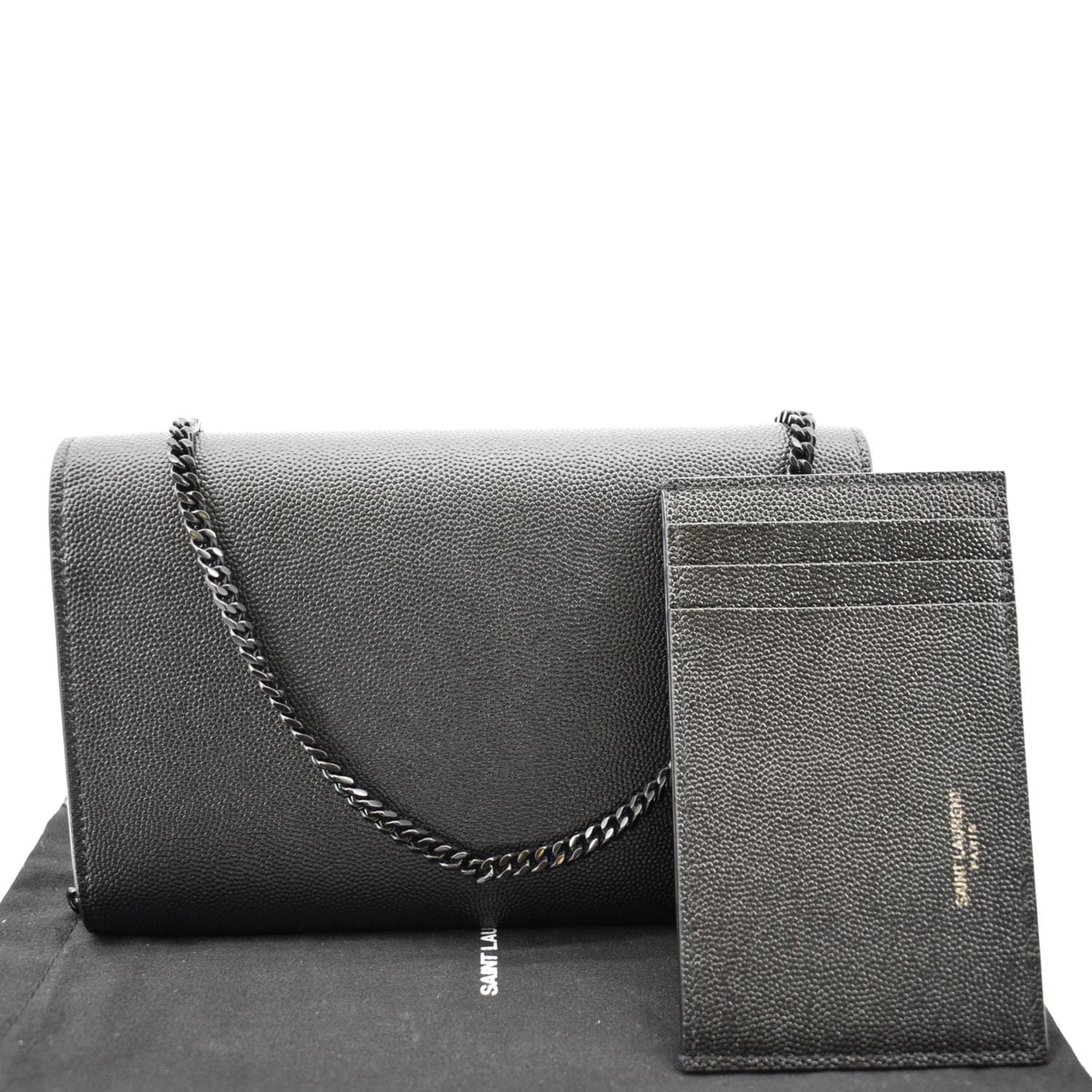 SAINT LAURENT Flap Chain Grain De Poudre Leather Crossbody Bag Black