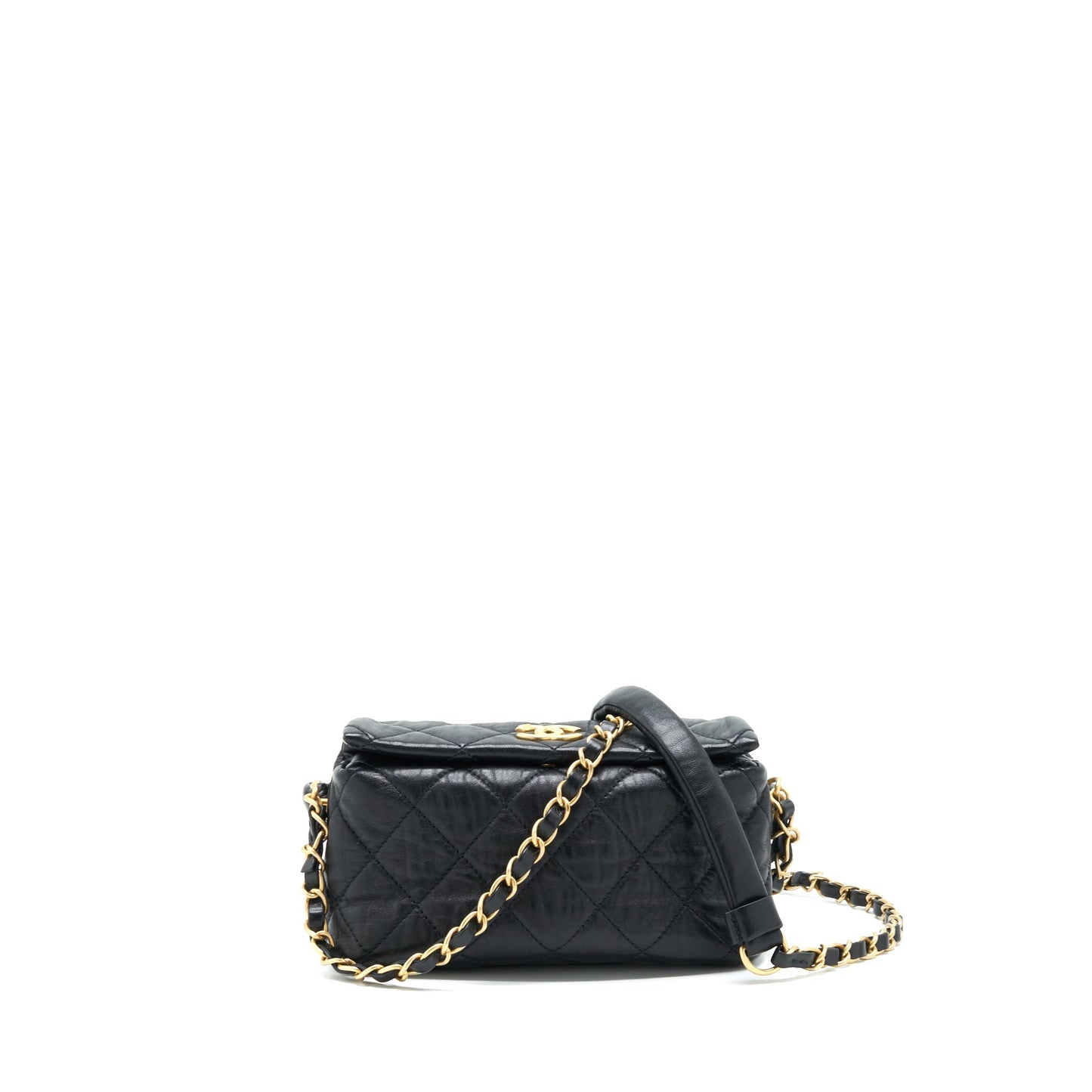 Chanel Small CC Wrapped Strap Bag Lambskin Black In Crumpled