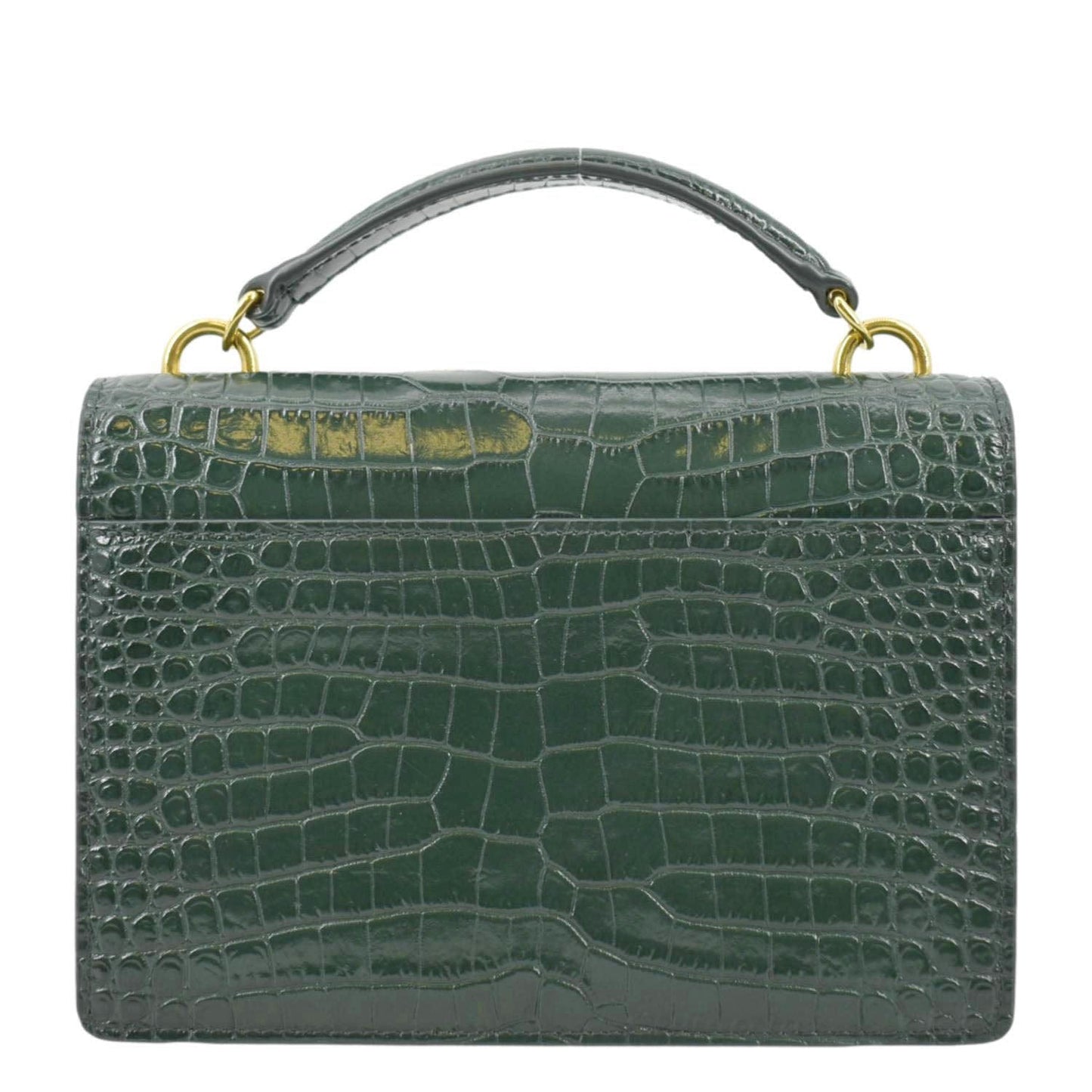 SAINT LAURENT Sunset Crocodile Embossed Leather Crossbody Bag Green