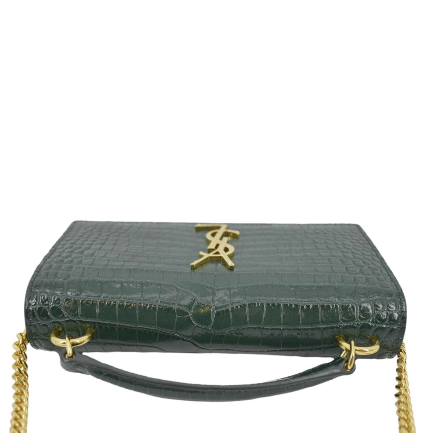 SAINT LAURENT Sunset Crocodile Embossed Leather Crossbody Bag Green