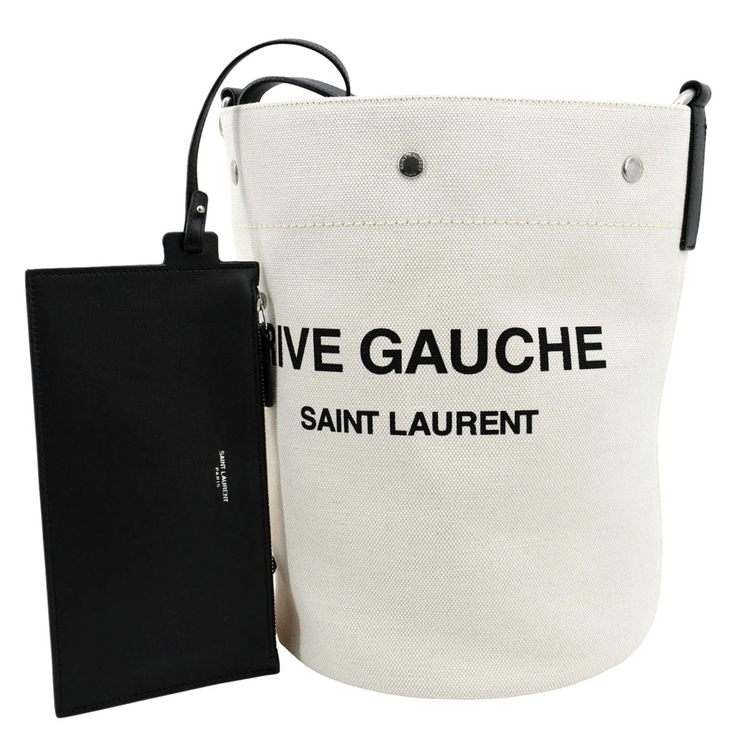 SAINT LAURENT Rive Gauche Linen Bucket Bag White