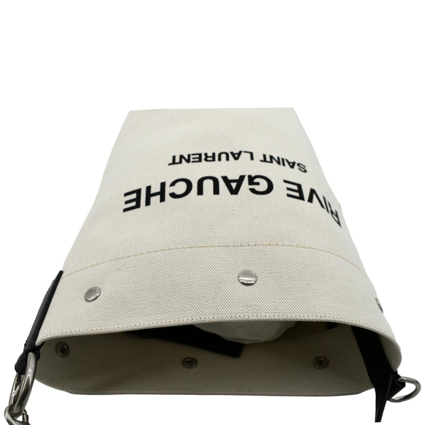 SAINT LAURENT Rive Gauche Linen Bucket Bag White